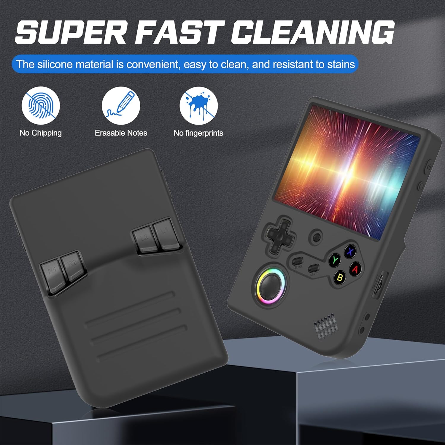 Silicone Case Compatible with Anbernic RG40XX V Handheld Game Console, Anti-Scratch, Washable, Shockproof Silicone Protective Cover for RG40XX V with Lanyard - Black - Image 3