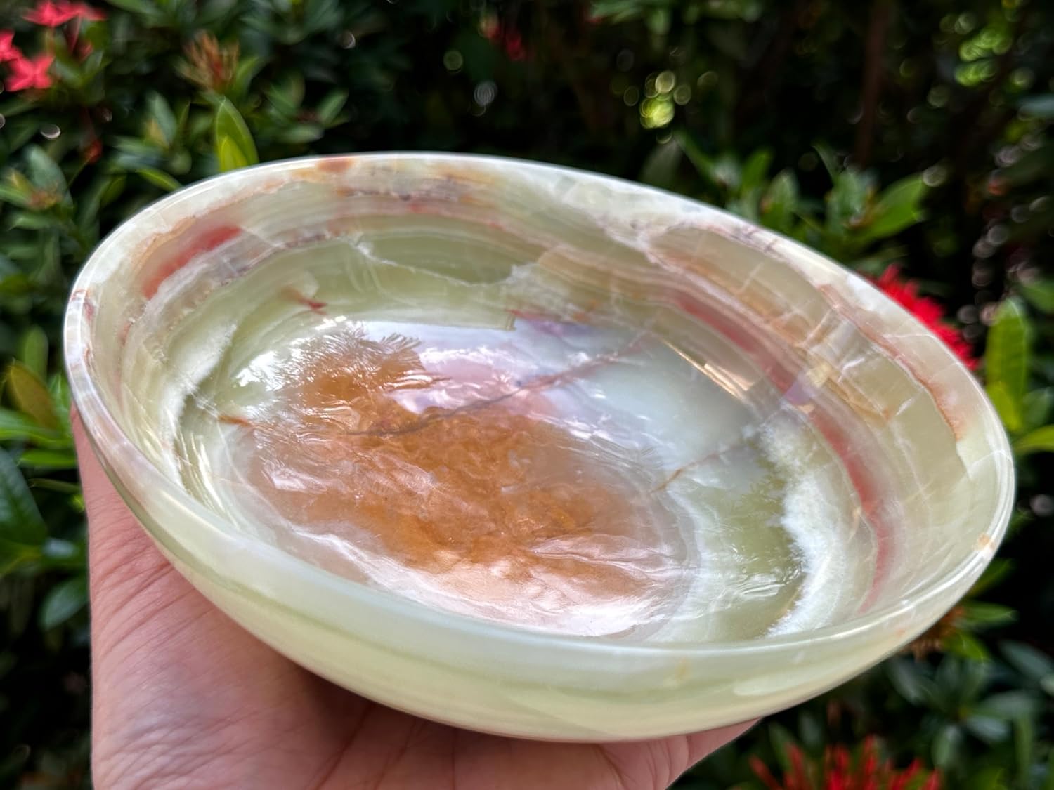 GAF TREASURES X-Large Green Onyx Crystal Bowl, 6" Green Onyx Stone Bowl, Decorative Crystal Bowl, Fruit Bowl, Natural Onyx Bowl