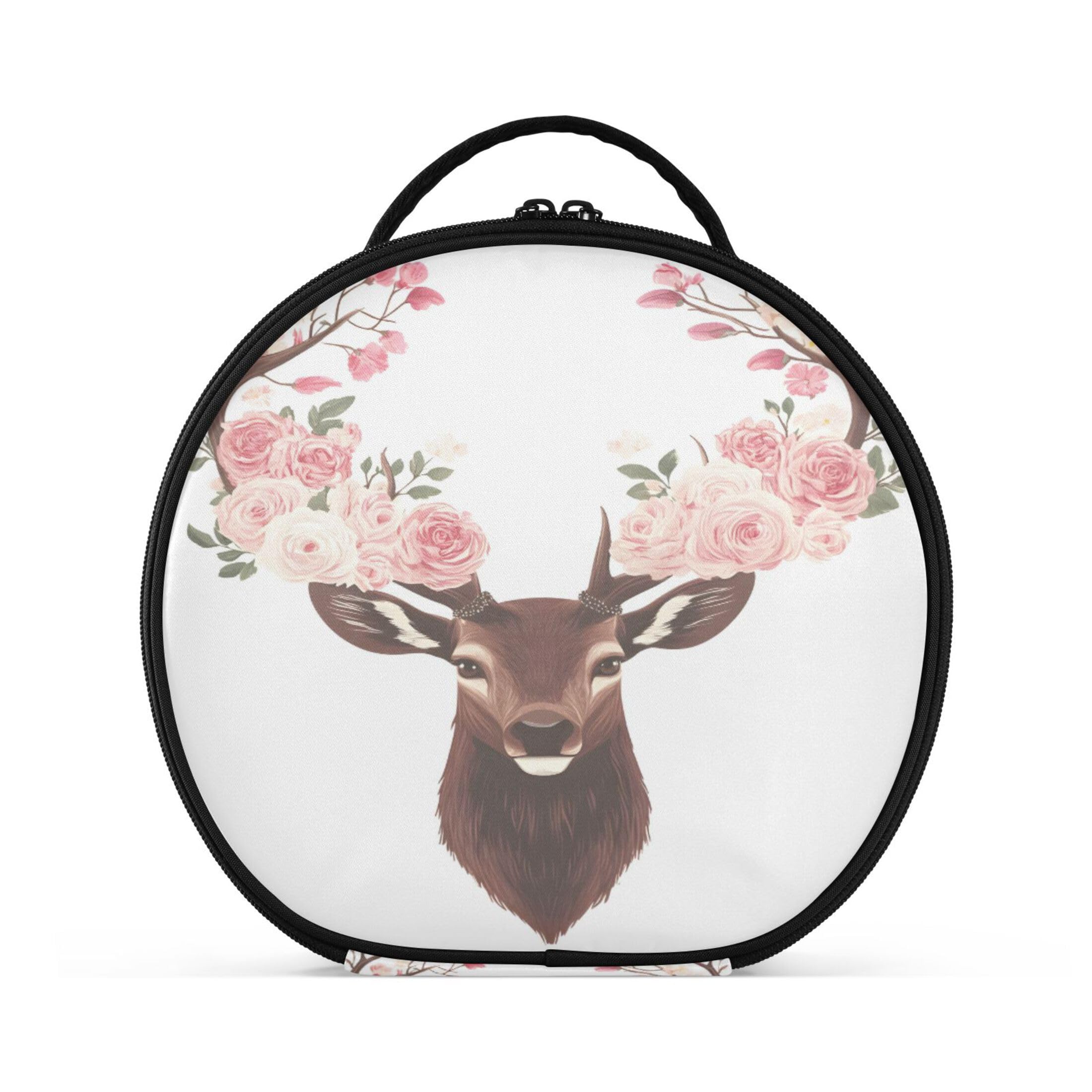 Takiito Deer Head Flowers Travel Makeup Case Portable Makeup Box Artist Cosmetic Case Organizer With Adjustable Dividers