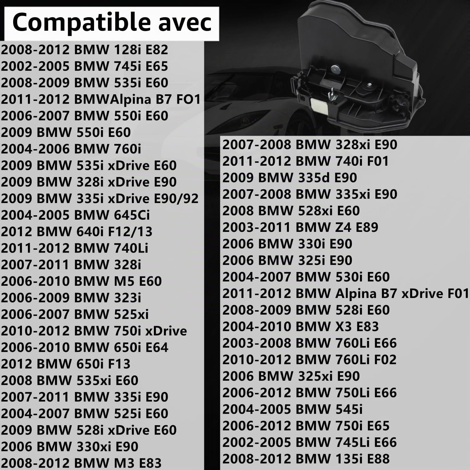 Actionneur serrure porte avant gauche,Pour BMW Série 1 E81 E82 E87 E88 F20 F21 Série 3 E90 E91 E92 E93 F30 F31 F32 F33 Série 5 E60 E61 F10 F11 Série 7 E65 E66 X1 X3 X5 X6 Z4,51217202143