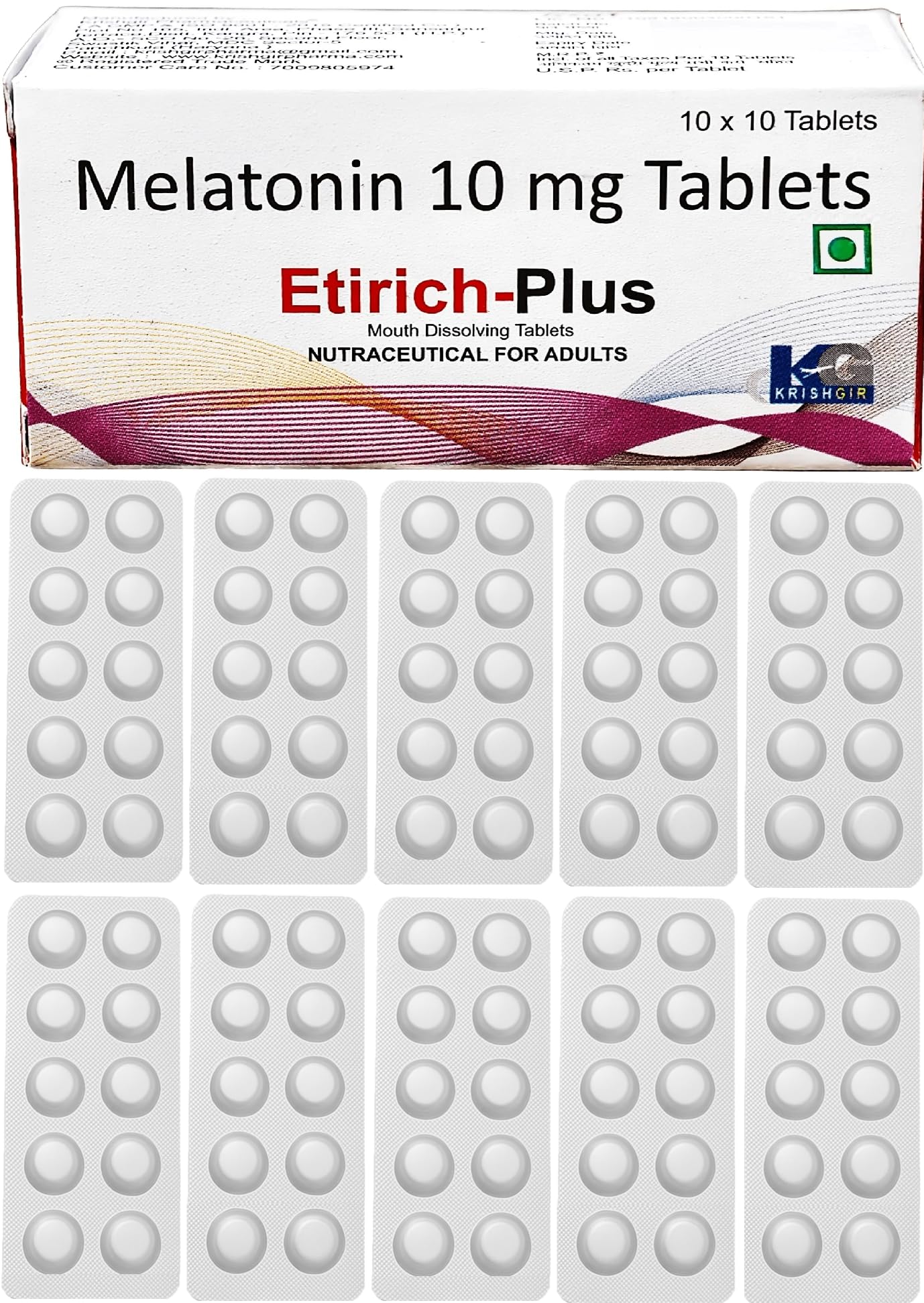 Etirich-Plus Melatonin 10mg | Nutritional Supplement | Vegetarian, 100 Tablets | Natural Sleeping Aid pills for Restful Deep Sleep| Nutraceutical For Adults