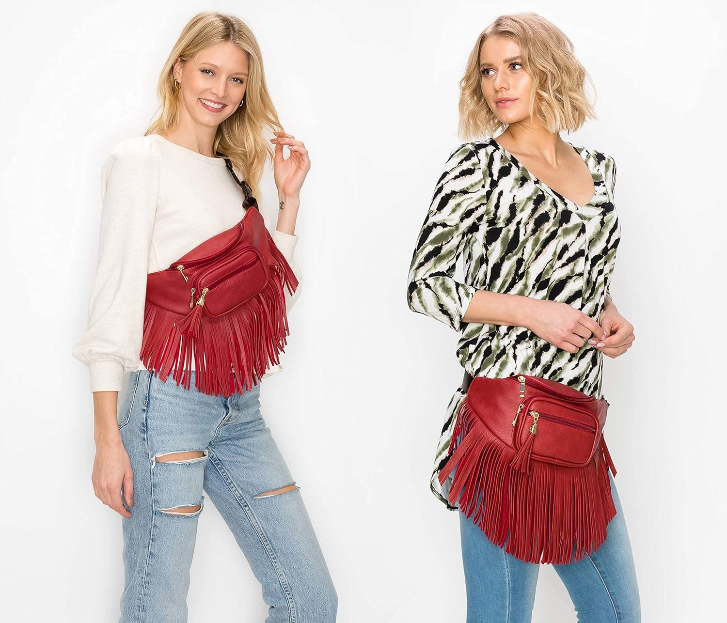 Solene Fringe Waist bag for women with Multi Zipper Pockets - Image 7