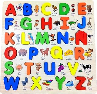 Comprar Conjunto de Rompecabezas de Alfabeto, 11.81x11.81 Pulgadas de Rompecabezas de Alfabeto español, tableros de de Nombre de Madera con imágenes, Bloques de reconocimiento Educativo de ABC p