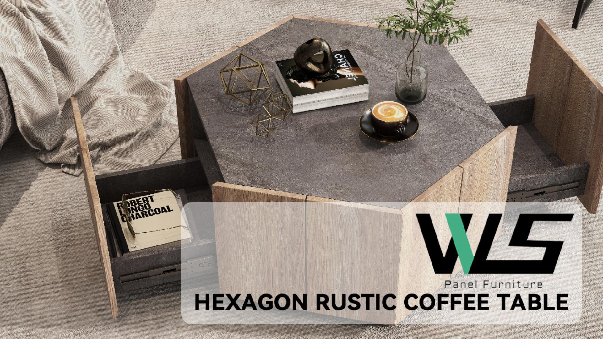 Amazon.com: SAINTCY Hexagonal Coffee Table, Industrial Wooden