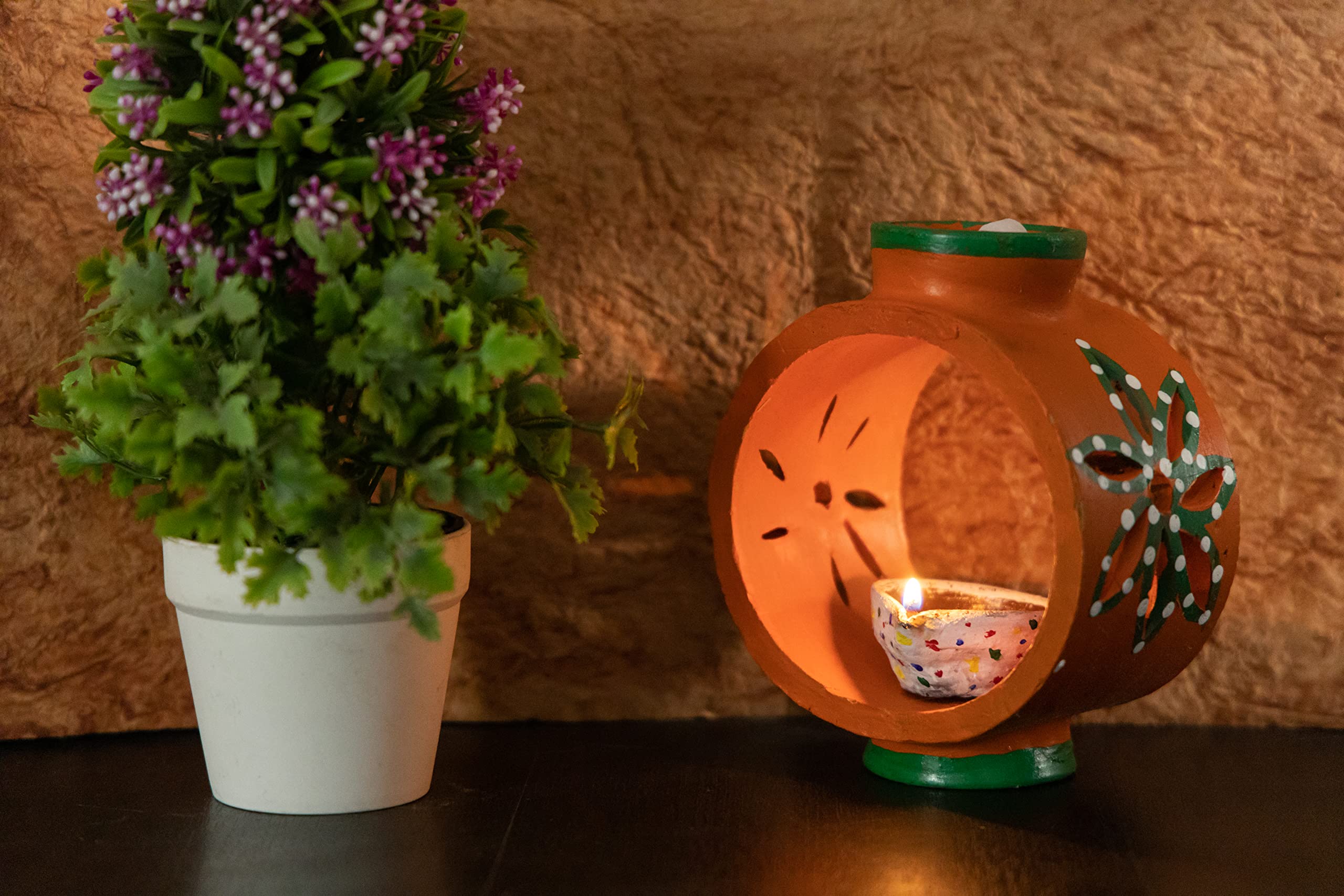 Karru Krafft Handcrafted Terracotta Oil Diffuser/Kapoor Diffuser/Loban Burner/Clay Sambrani Holder for Home Fragrance, Home Decor, Pooja Decor, Navaratri Decor, Diwali Dcor (Orange) - Image 4 thumbnail
