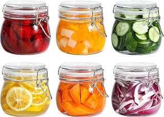 ComSaf 6-Pack 17oz Short Airtight Glass Jars for Drawers - Spices, Nuts, Snacks, Jams, Pickles & Pantry Storage