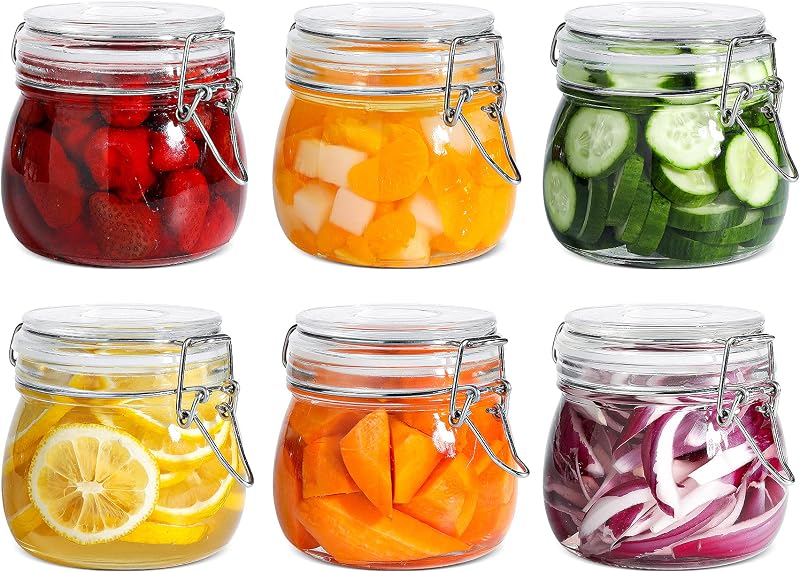 ComSaf Round Small Glass Pantry Jars with Airtight Lids 17 oz 6 Pack | Spices nuts snacks, Jam jelly pickles, Canning jars, Pantry organization, Small size, Kitchen cabinet storage