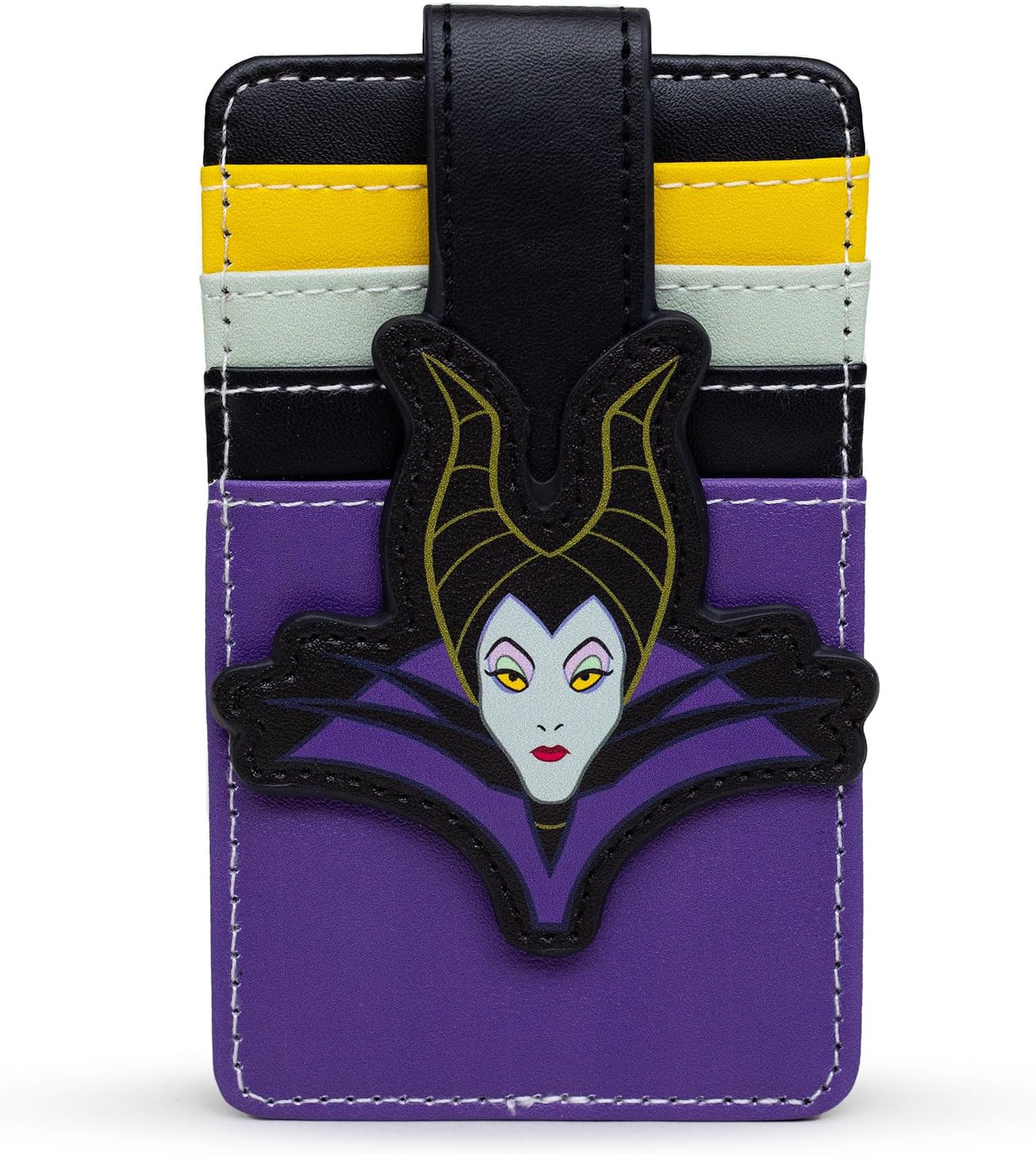 Disney Wallet, Character Wallet ID Card Holder, Sleeping Beauty Villain Maleficent Face Multi Color, Vegan Leather