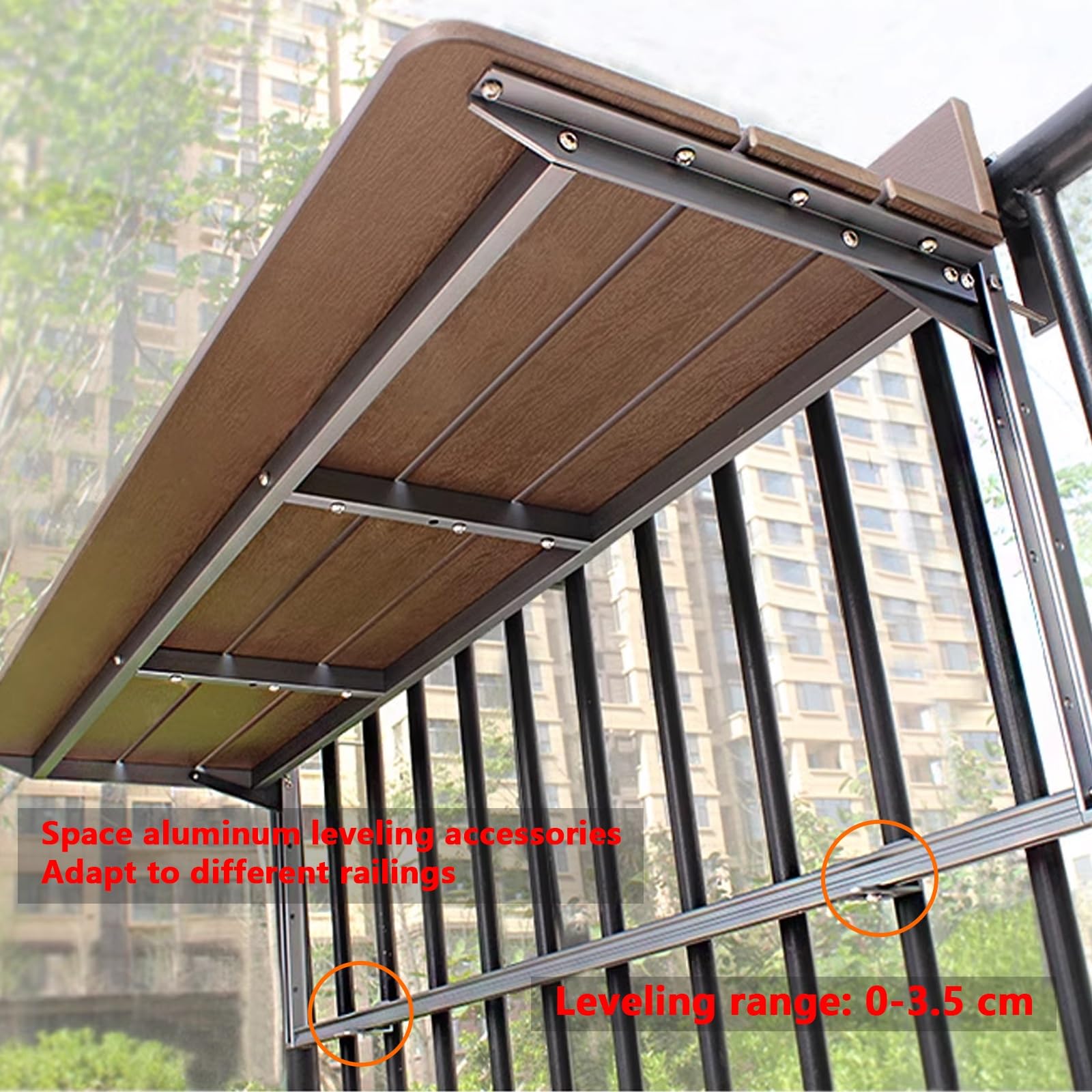 Generico Tavolo da Esterno Regolabile per ringhiera del Balcone - Tavolo da Bar Pieghevole per terrazza, Struttura in Alluminio, Design Compatto, Portata Massima 40 kg, Perfetto per Balcone e Patio (