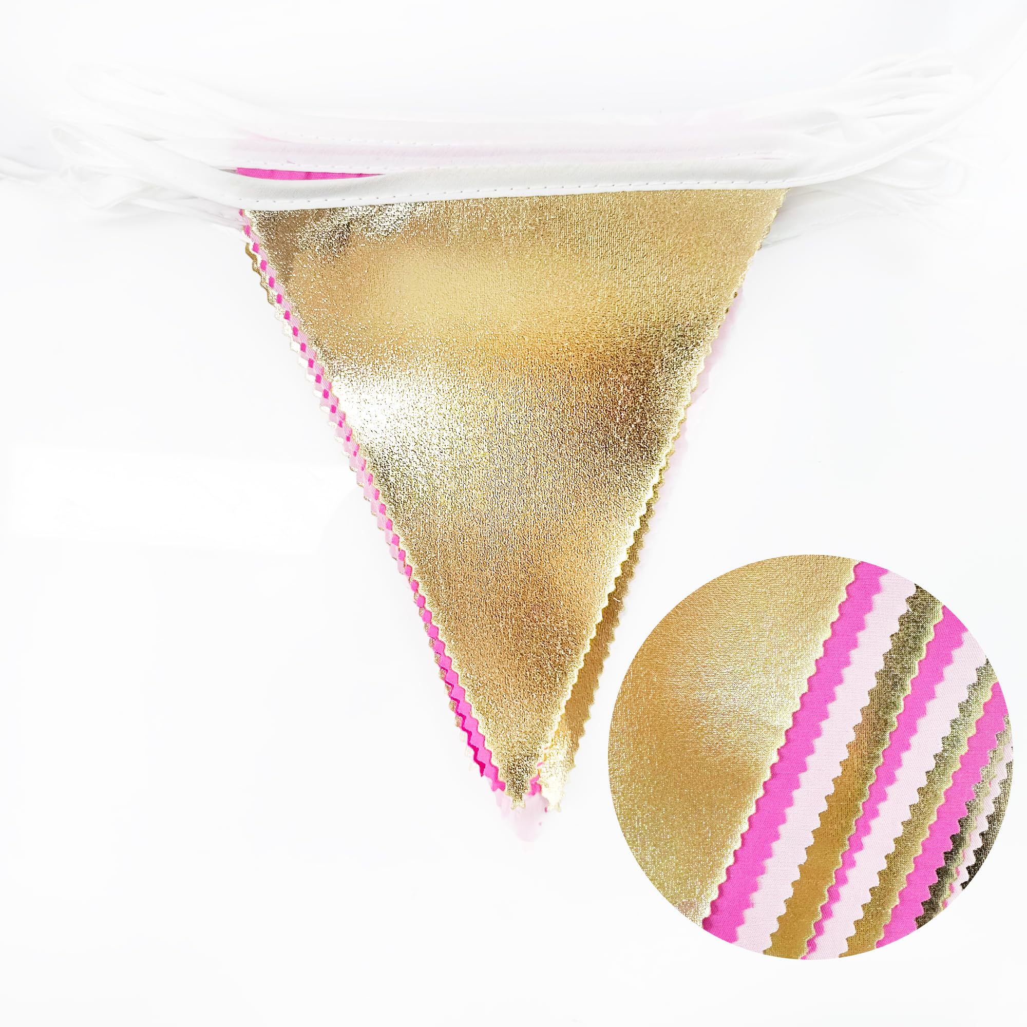 Partydekoration, 90 cm, Rotgold, Metallic-Gold und Hot Pink, Dreieck-Flagge, Stoffbanner, Wimpelkette, Girlande, Luftschlangen für Hochzeit, Babyparty, Geburtstag, Zuhause, Kinderzimmer, Outdoor,
