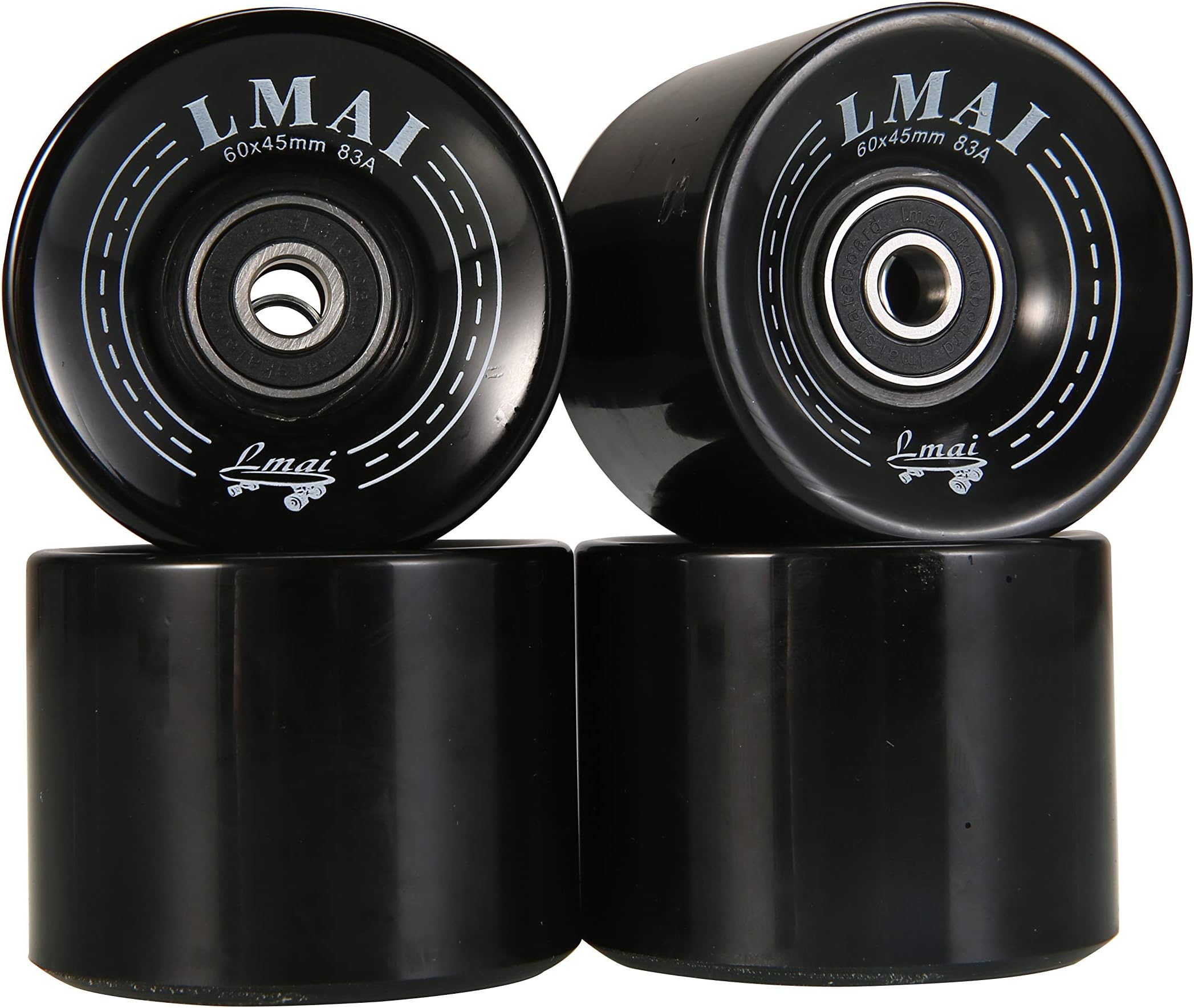 LMAI A Set of 4 Pro Skateboard Wheels 60mm 83A Black +ABEC 9+ Spacers