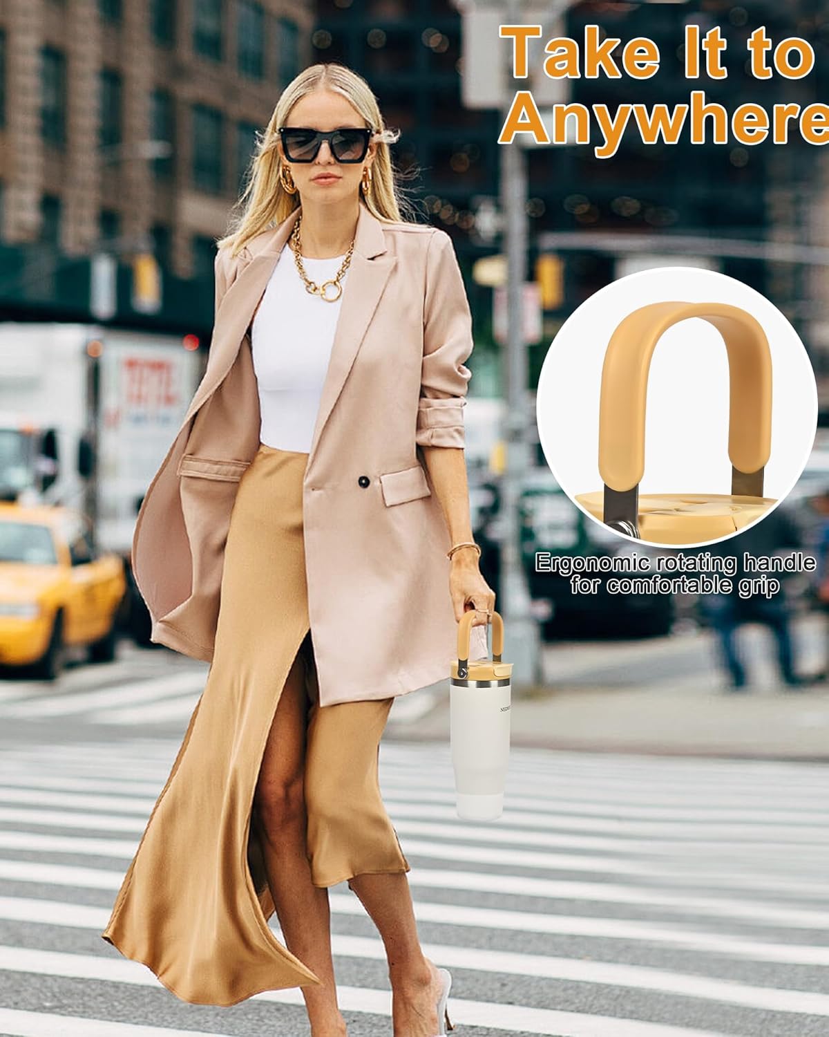 32 Oz Tumbler with Handle Vacuum Insulated Water Bottle Stainless Steel Tumbler Car Reusable Cup Cold for 12 Hours-Beige White - Image 6