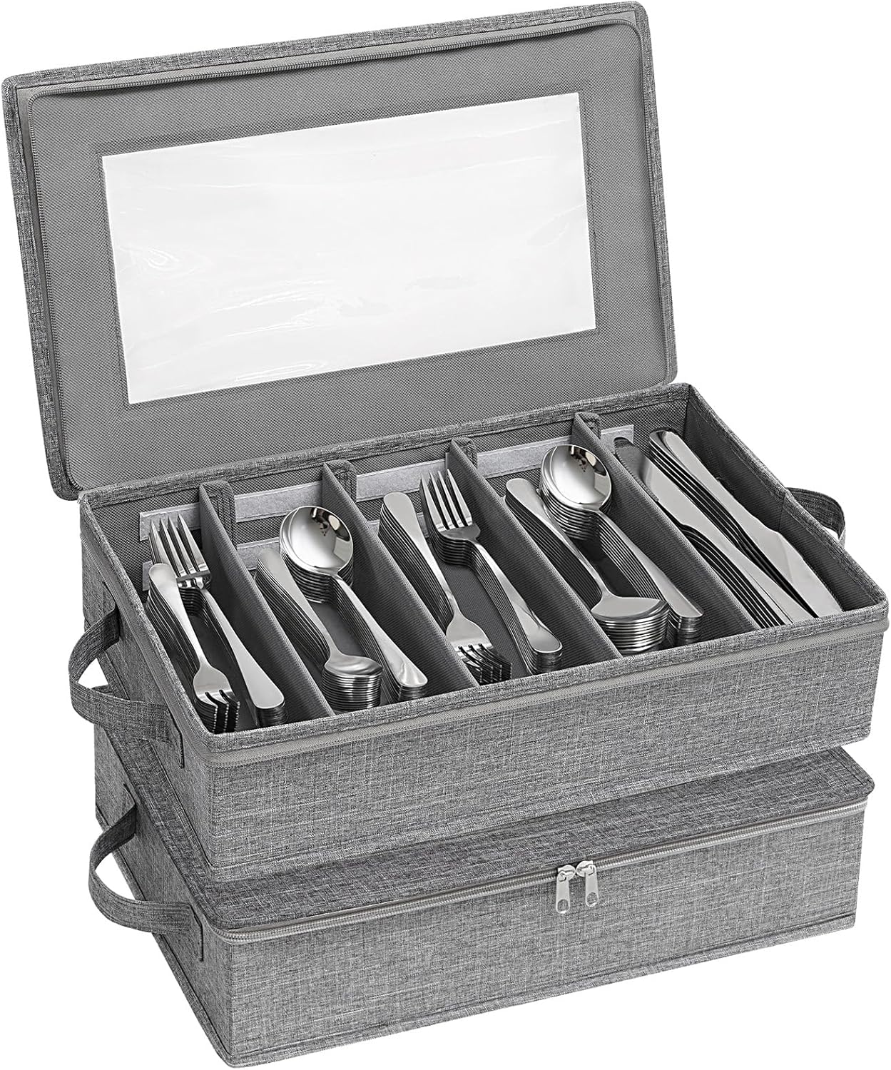 Lifewit Silverware Storage Box, Flatware Organizer with Zipper Lid
