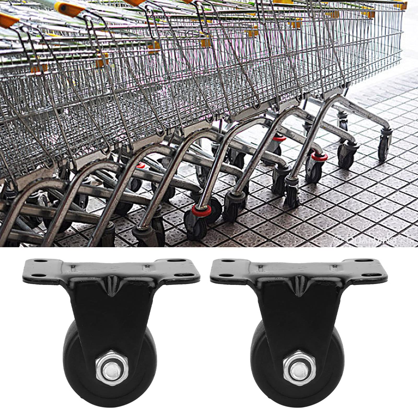 Ruote in nylon da 2 pollici con piastra superiore in metallo e baricentro basso, set di 4 ruote girevoli fisse e girevoli per carrozze ristorante, carrelli e auto leggere