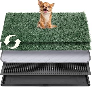 Dog Grass Pad with Tray, 16"x20" Grass Pad for Dogs Potty with 2pcs Artificial Grass, Indoor Dog Litter Box for Balcony Apartment, Realistic, Washable, Less Odor