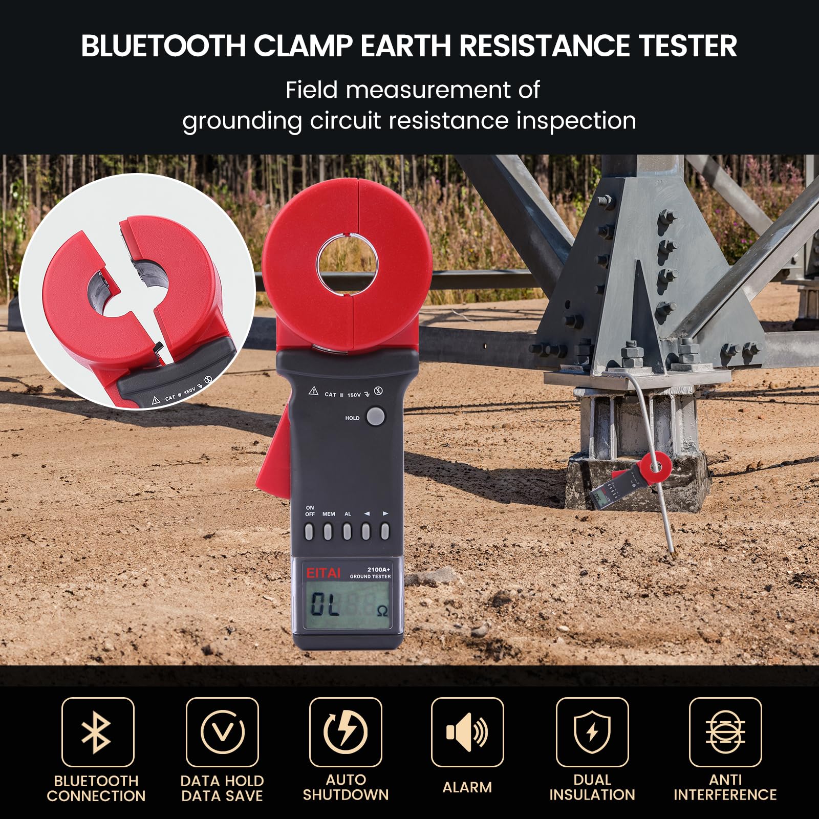ETCR2100A+ Digitaler Erdungswiderstandsmessgerät, Tester, 0,01 Ω - 200 Ω, Hersteller Direktvertrieb, Telurometro