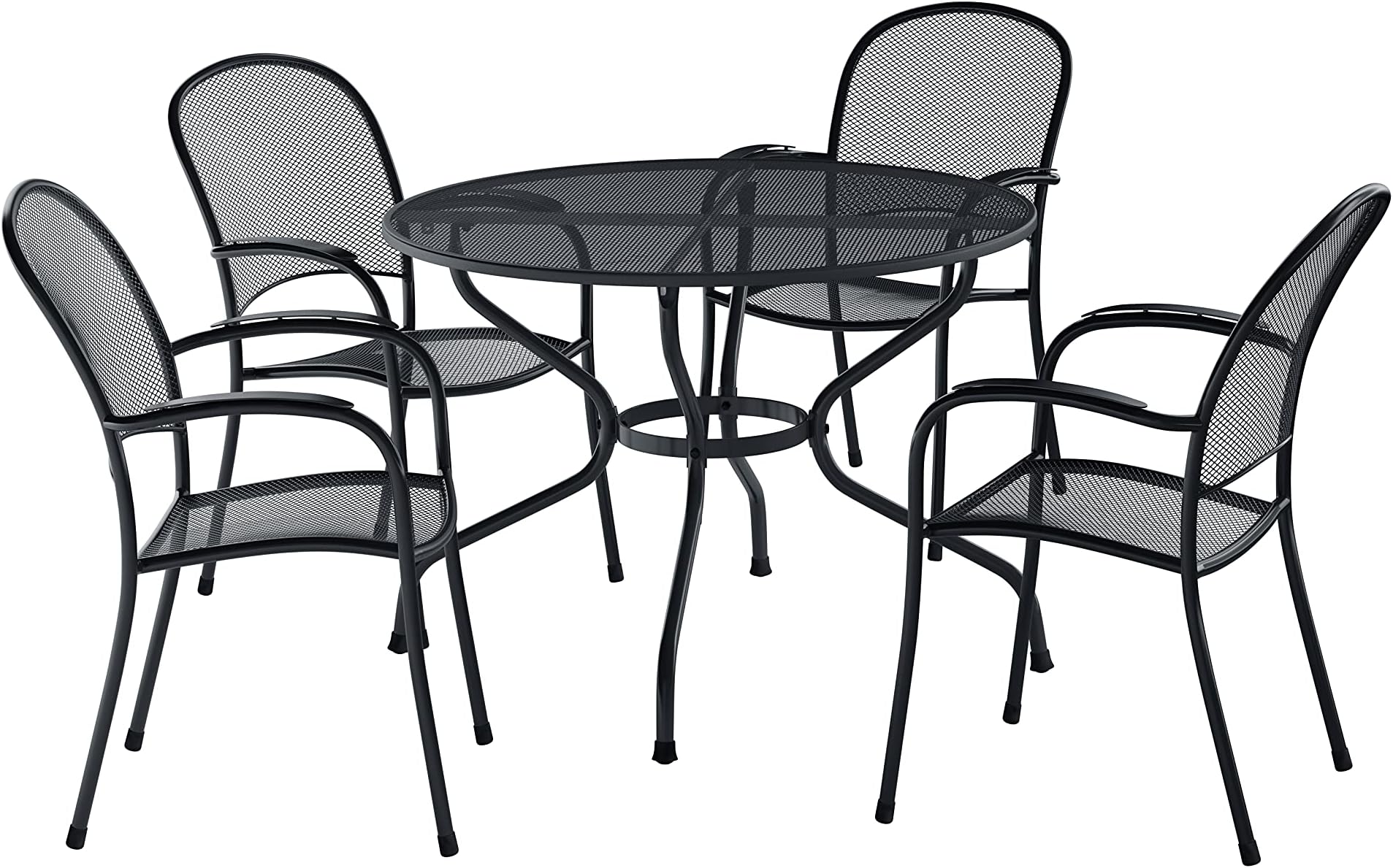 Royal Garden Metal Patio Outdoor Tables and Chairs Set Up - Nova Collection - Industrial Steel Mesh 5-Piece Round Dining Set - Black