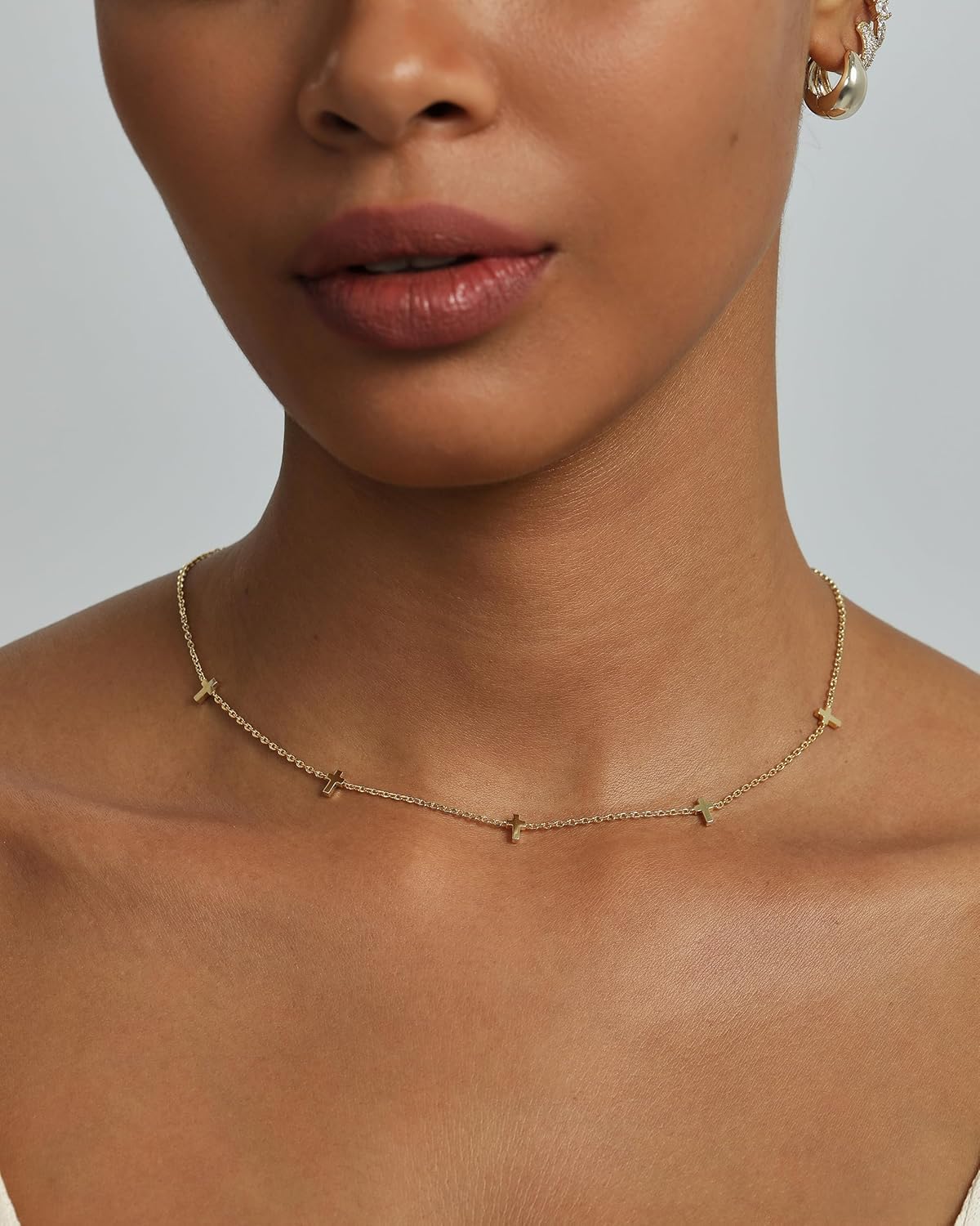 PAVOI 14K Gold Plated Dainty Chain Necklaces for Women - Station Small Motif Pendant Gold Jewelry Gifts - Valentines Day Trendy Heart, Bow, Cross Necklace for Women - Valentines Day Trendy Jewelry - Image 3