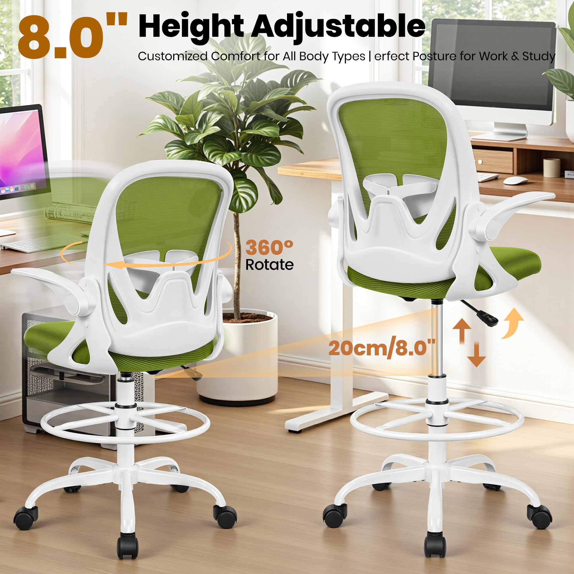 Amazon.com: Primy Drafting Chair Tall Office Chair with Flip-up