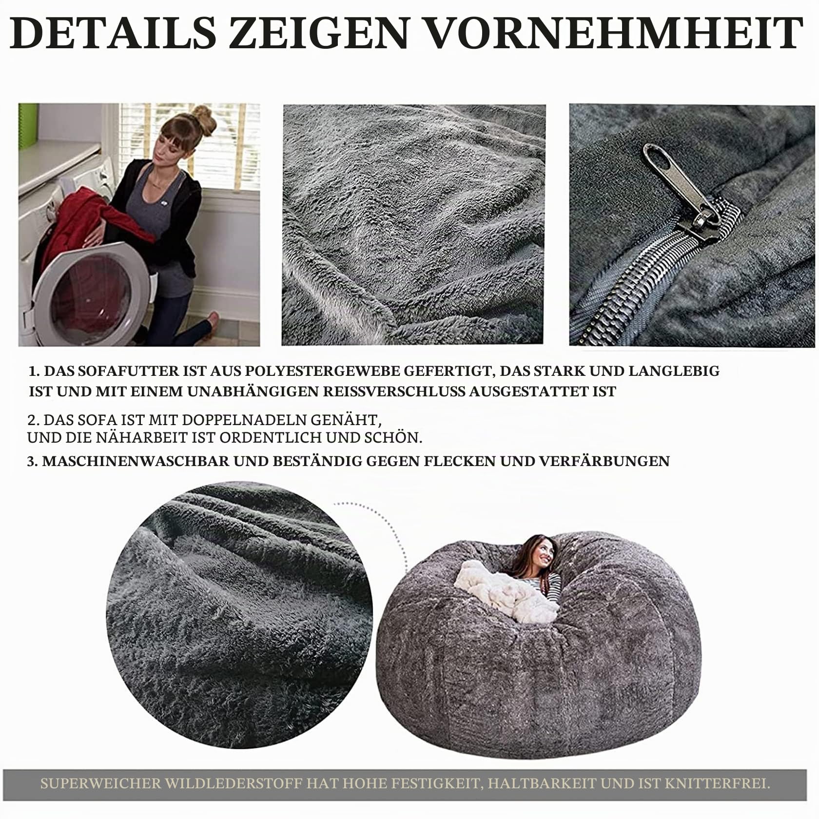 Sitzsack, Bean Bag Cover,Sitzsack Erwachsene Flauschig Bean Bag Chair Riesen Sitzsack Bezug Ohne Füllung XXL Giant Bean Bag Sofa (No Filling) Plüsch Gaming Sitzsack Bezug Extra Groß Lazy Bag