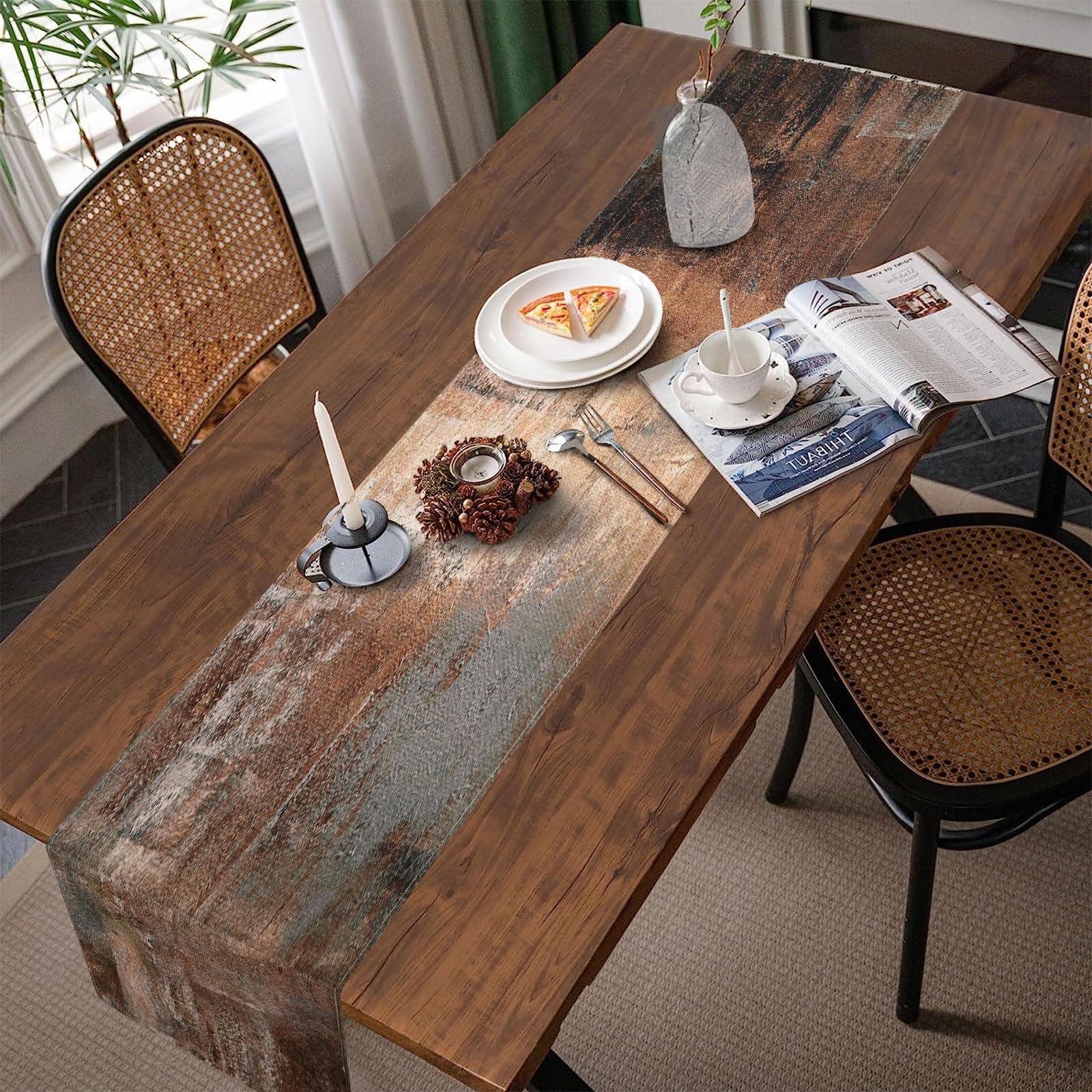 Runner Da Tavolo 40x140cm Marrone - Decorazione Moderna, Lavabile, Per Natale Matrimoni Festa - Foto 12