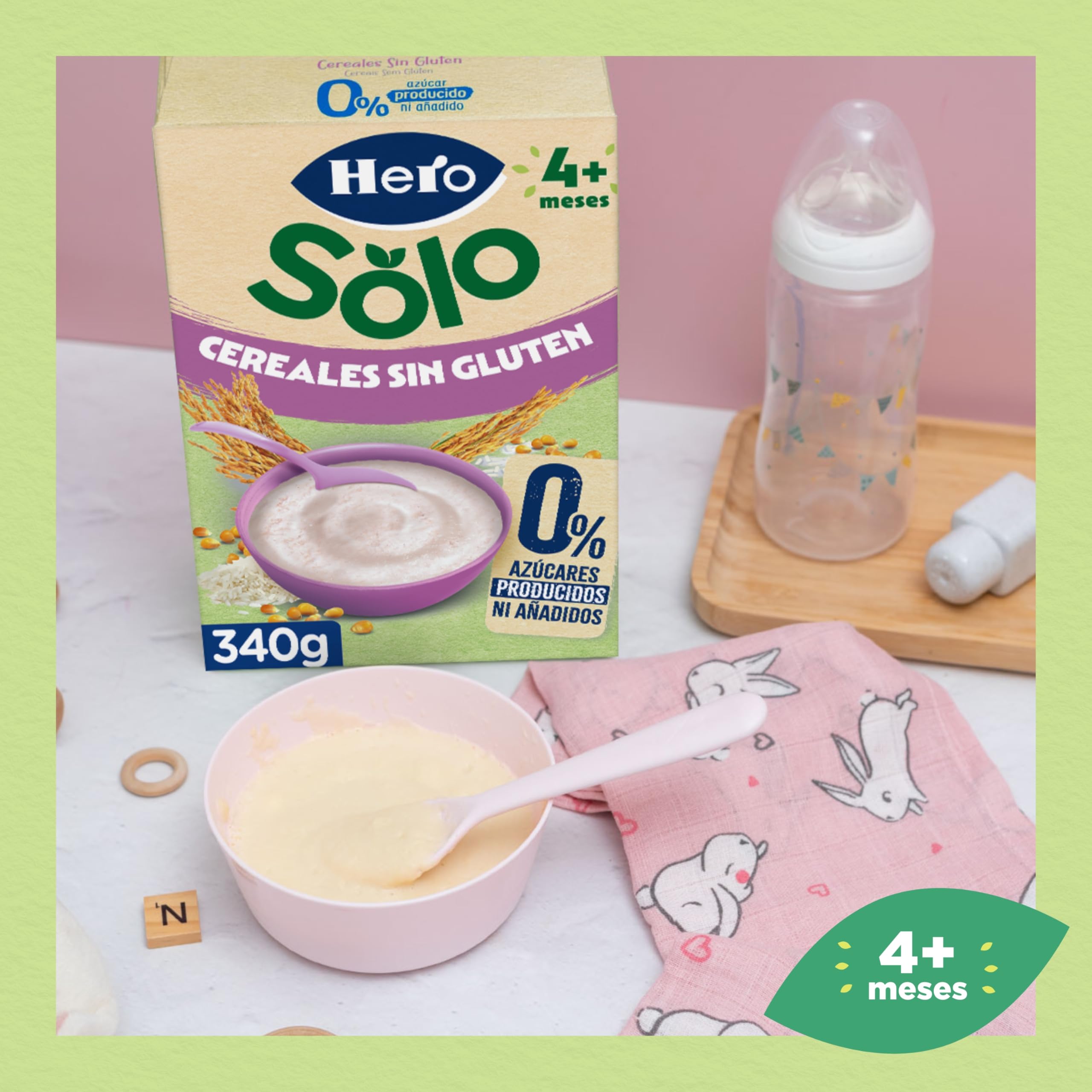Hero Solo Papilla Cereales Sin Gluten ni Azúcares Añadidos, Rica en Fibras y Vitaminas, Sabor natural para Bebés, a partir de 4 meses