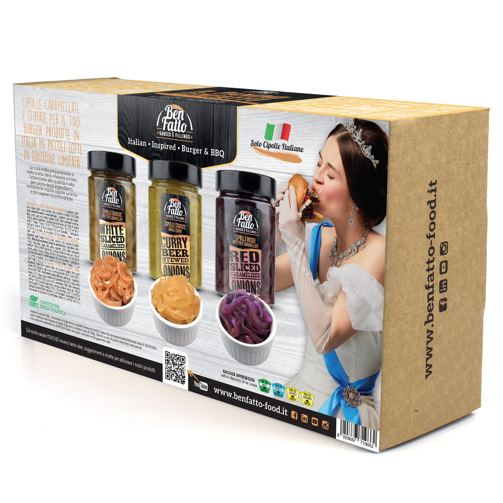 CONFEZIONE GOURMET Benfatto 3 CIPOLLE caramellate e stufate - speciali per Hamburger e BBQ - EDIZIONE LIMITATA - Made in Italy