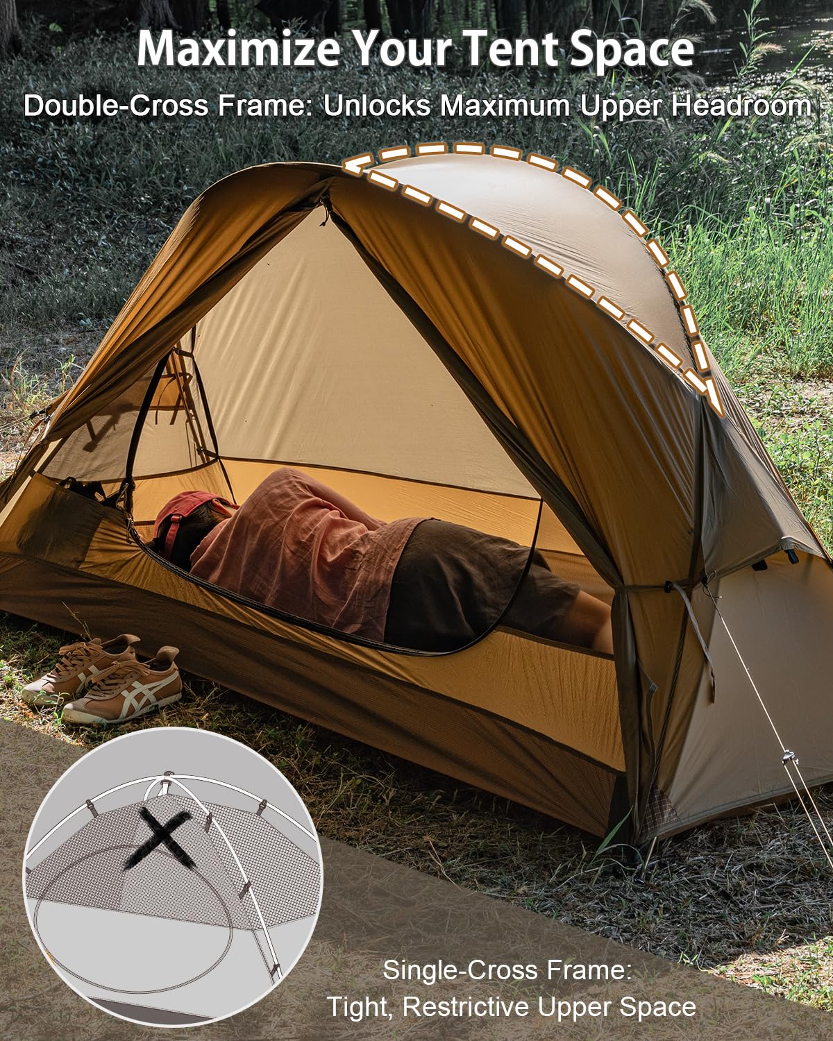 TOMOUNT - Tenda ultraleggera per 1 persona, in nylon, misura piccola, 4 stagioni, impermeabile e antivento, tenda a cupola compatta per escursioni, campeggio, attività all'aperto