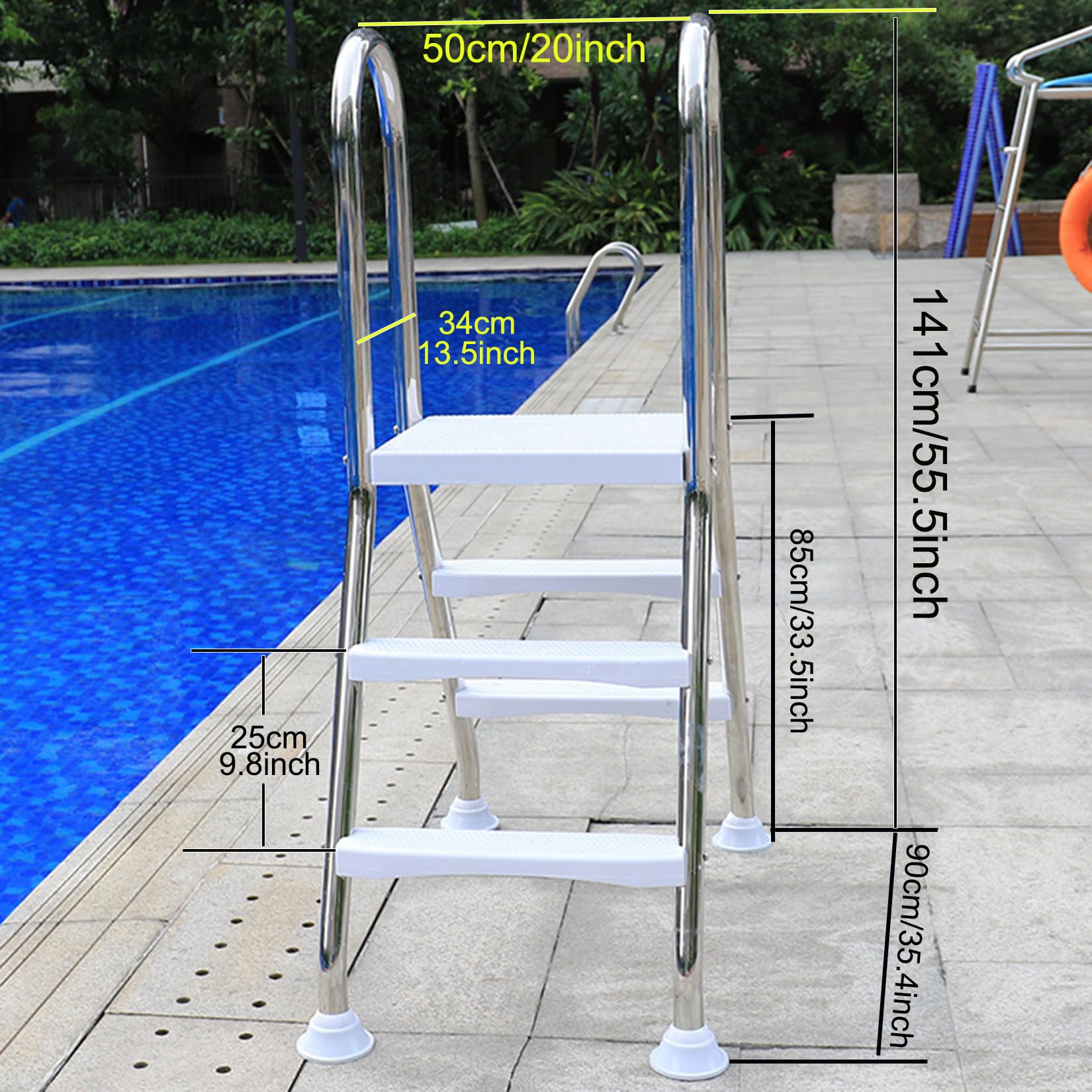 BOTOWI Sicherheits-Schwimmbadleiter, 2/3/4 Stufen 304 Edelstahl-Poolleiter, rutschfeste Plattformstufen Pooltreppe Für Oberirdische Pools, Gewichtskapazität 500 Lbs