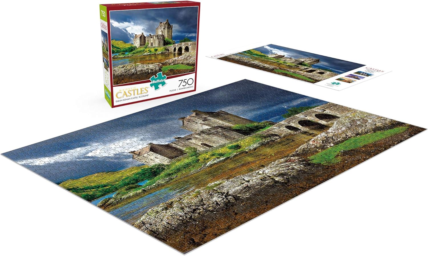 Buffalo Games - Majestic Castles - Eilean Donan - 750 Piece Jigsaw Puzzle Gray, Green,yellow, 24"L X 18"W