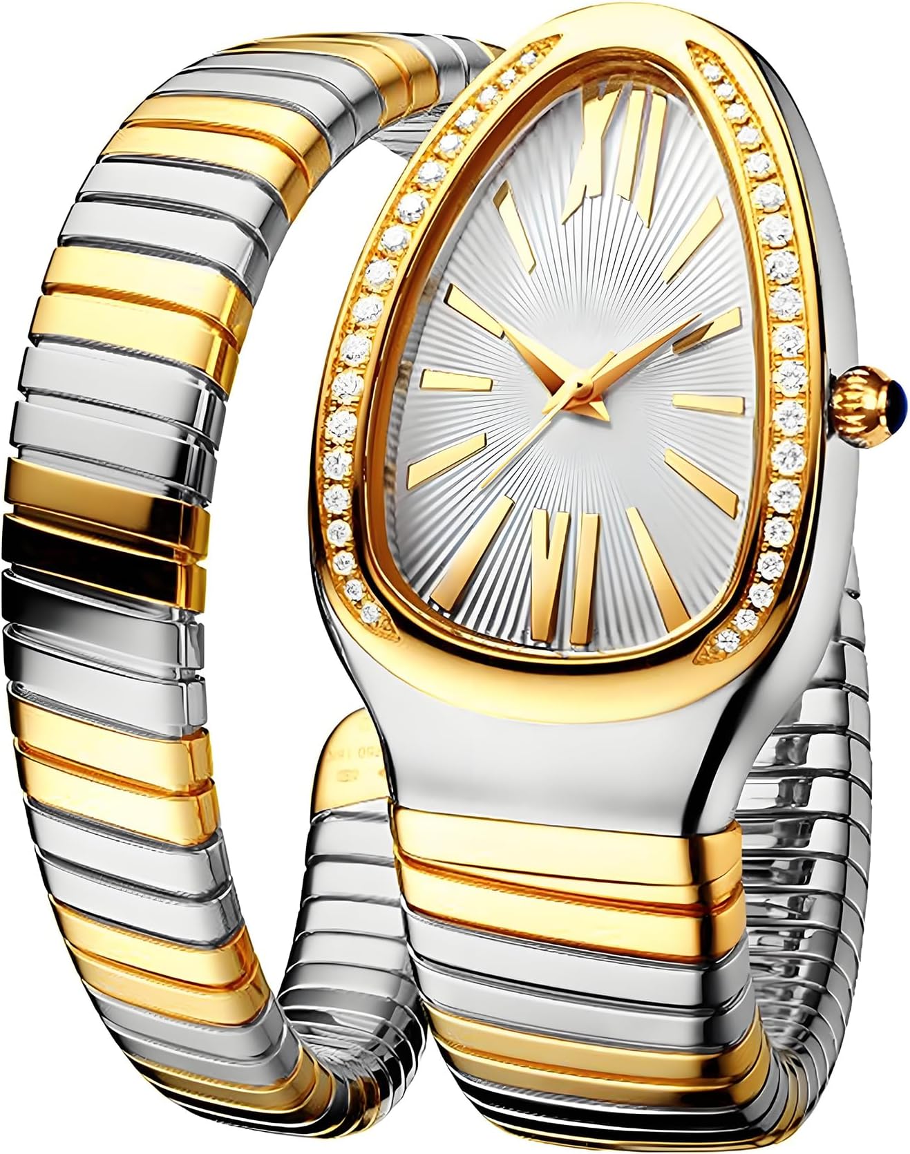 Women's Snake Head Bracelet Watch With Diamonds - Stainless Steel