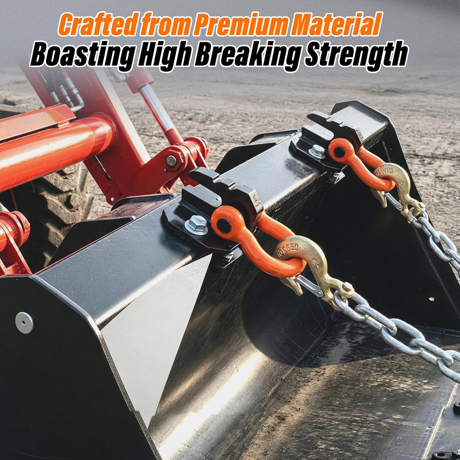 3/8 inch Tractor Bucket Grab Hook with 5/8 inch Tie Down D-Ring Shackle 2 Pack, Bolt-On Tow Hook Mount with Bracket Plate, Max 10,000 lbs Capacity (Black & Orange)