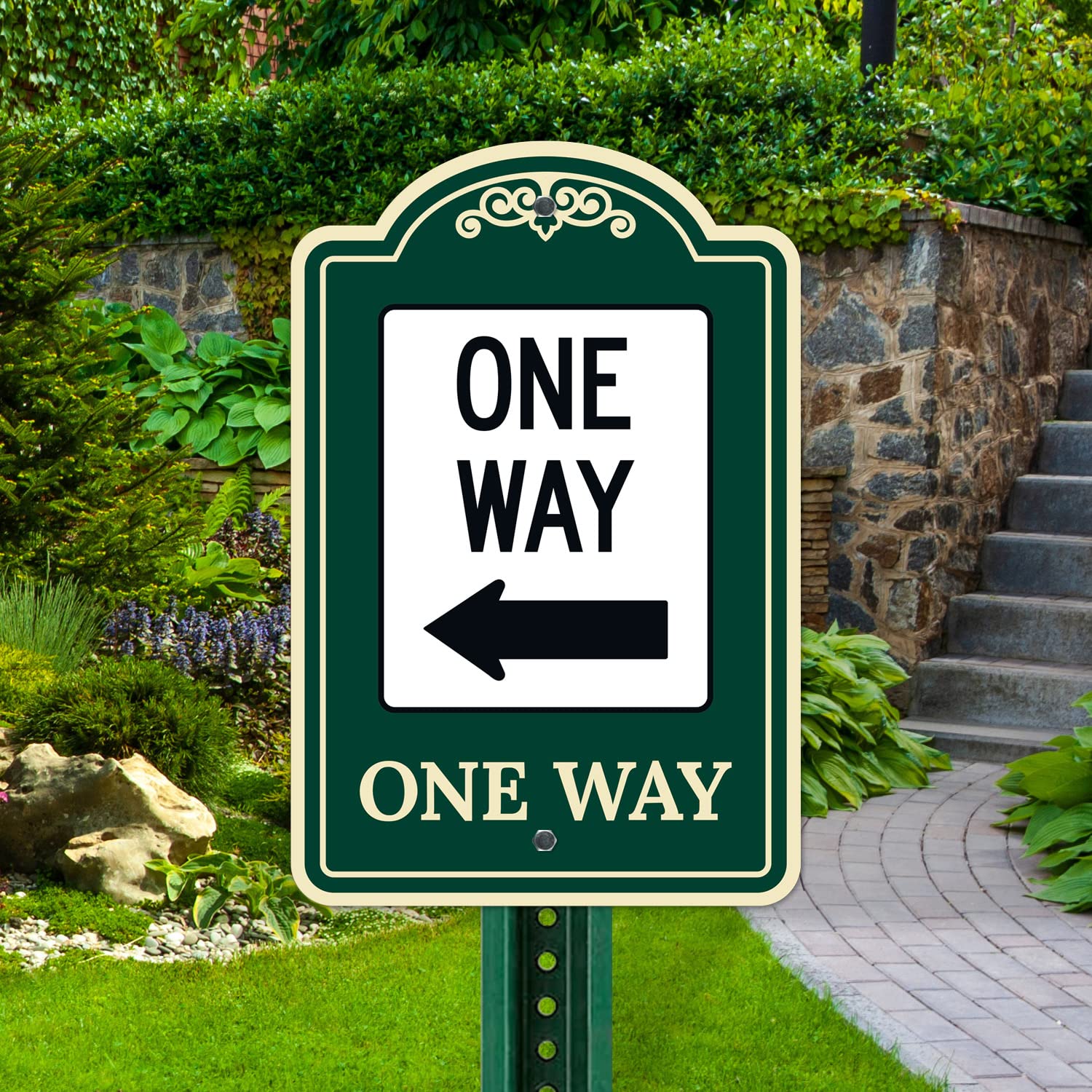 One Way with Left Arrow Décor Sign, (SI-73907) Green Dark, 12x18 Inches, ACM, Fade Resistant, Made in USA