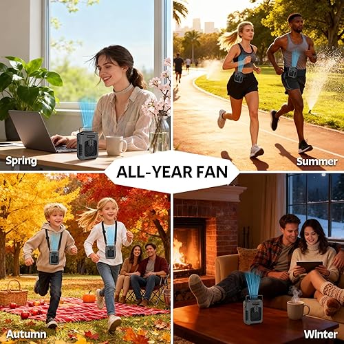 Miniatura 2 de Ventilador personal portátil recargable de 8000 mAh, ventiladores corporales con 3 velocidades de enfriamiento más rápido y luz LED, ventiladores de