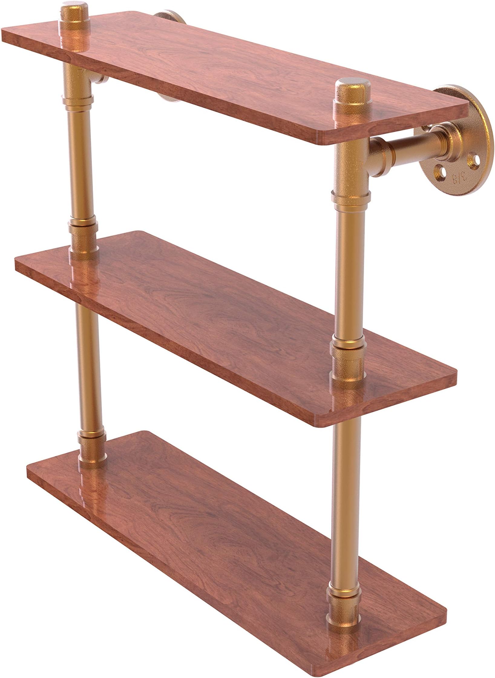P-490-16-TWS-BBR Dottingham Collection 18 Inch Towel Bar with Integrated Hooks Pipeline Ironwood Triple Shelf, 16"