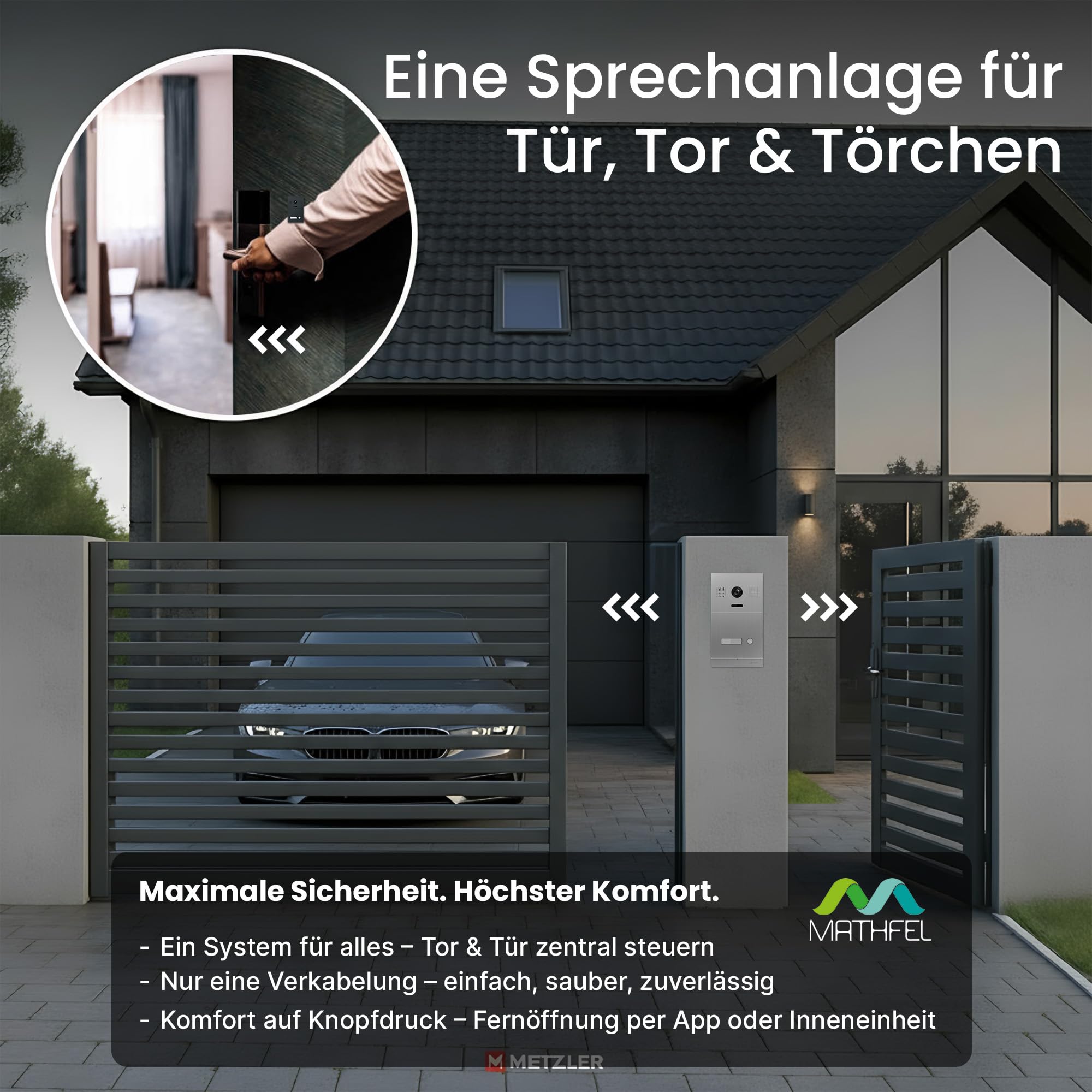 Mathfel 2-Draht IP Video-Türsprechanlage mit Türöffner – Full-HD Kamera, 7" Monitor & App-Steuerung – Smarte Video-Türklingel mit Gegensprechanlage (Silber, 1 Klingeltaster)