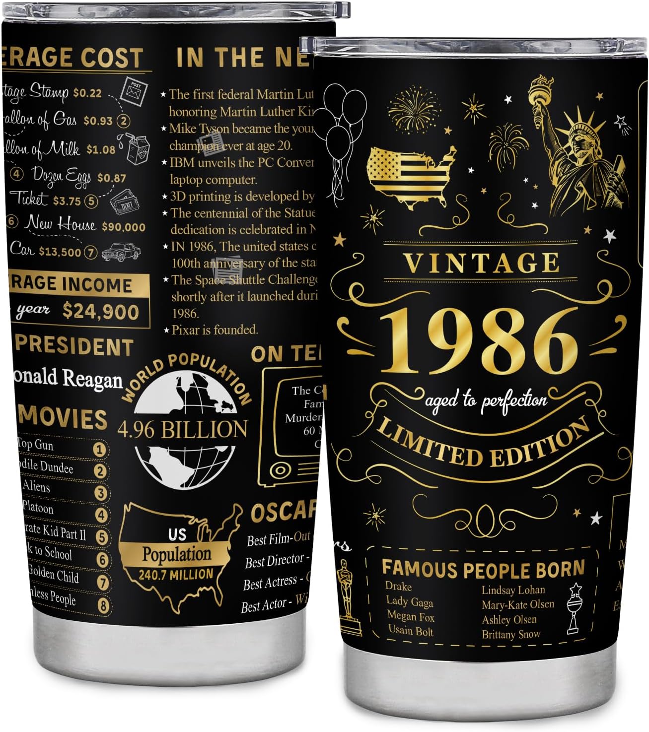 40th Birthday Gifts for Her/Women Him/Men, 1986 Birthday Tumbler 20oz, Best Gifts for 40 Year Old, Funny 40th Birthday Gifts for Women Men, 1986 Birthday Stainless Steel Tumbler 20oz