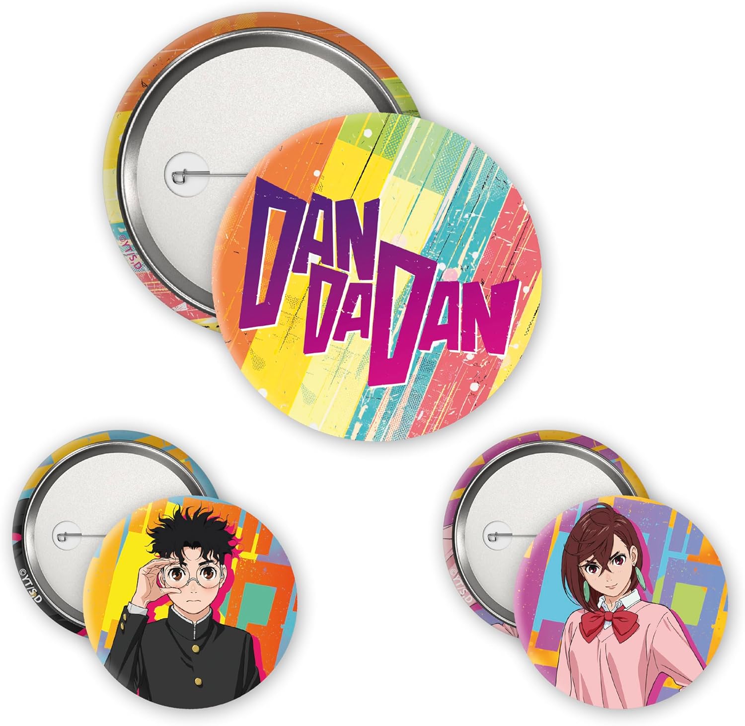 ABYstyle Dan Da Dan Anime Character Badges Set 3 Piece Pack Includes 1 1.9" Pin and 2 1.2" Pin Anime Manga Accessories Merch Gift