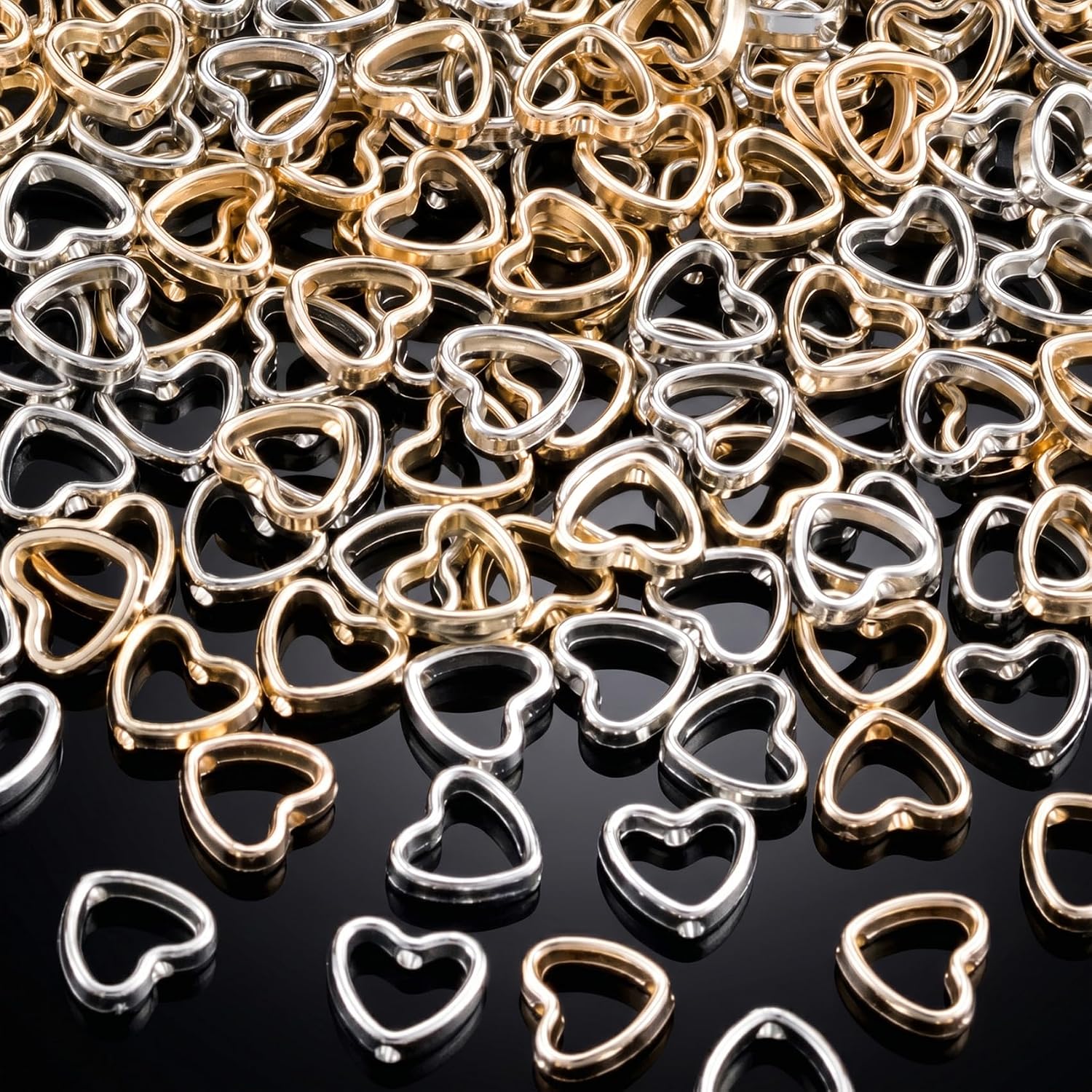 Joez Wonderful 100pcs Heart Bead Frame, 0.46x0.41in, Gold & Silver
