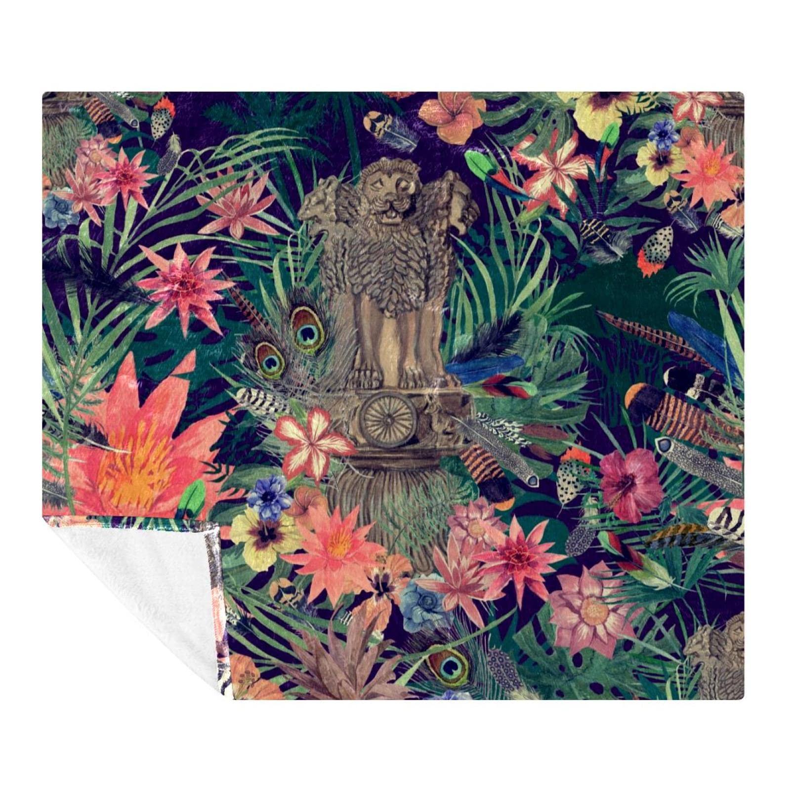 Couverture vintage indienne de lion douce pour cocooning sur canapé et nuits de voyage