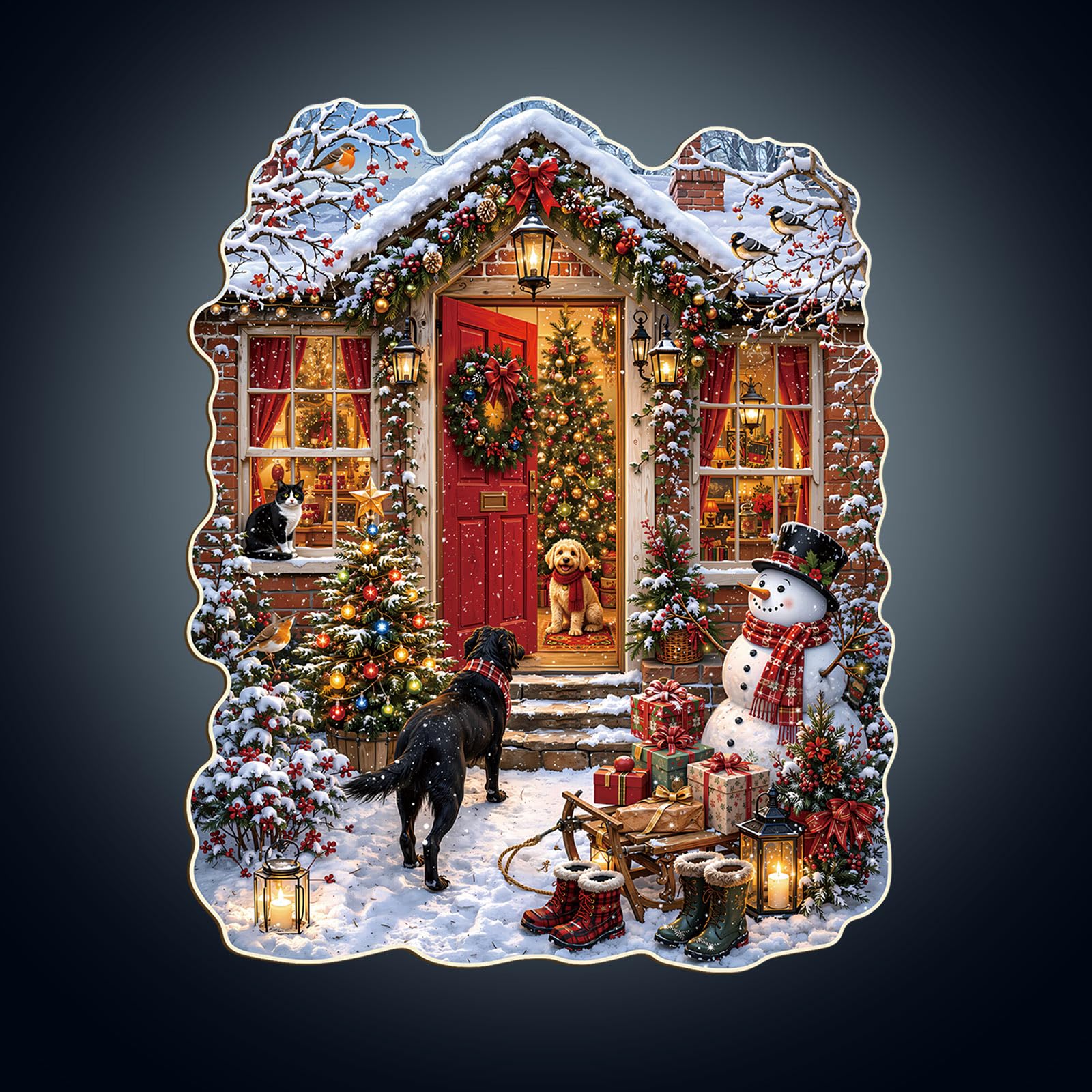 Wooden Puzzles for Adults - 34 cm x 27.6 cm Christmas Doorstep Puzzle