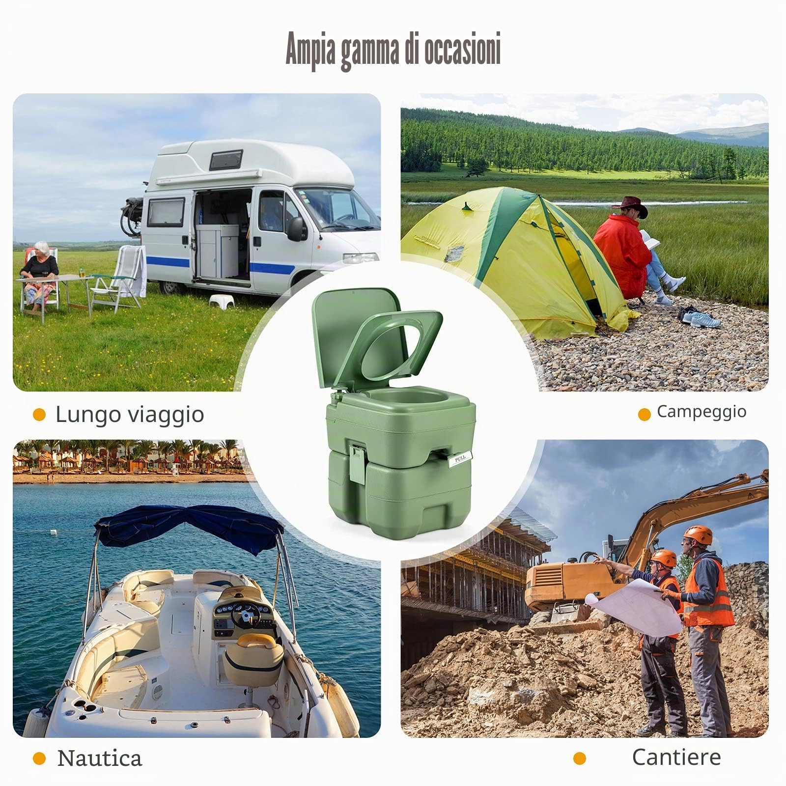 LIFEZEAL WC da campeggio portatile con serbatoio dell'acqua da 20 l, mobile da campeggio con comoda altezza della seduta, WC da viaggio con pompa a pistone, WC da esterno per viaggi, camper e viaggi