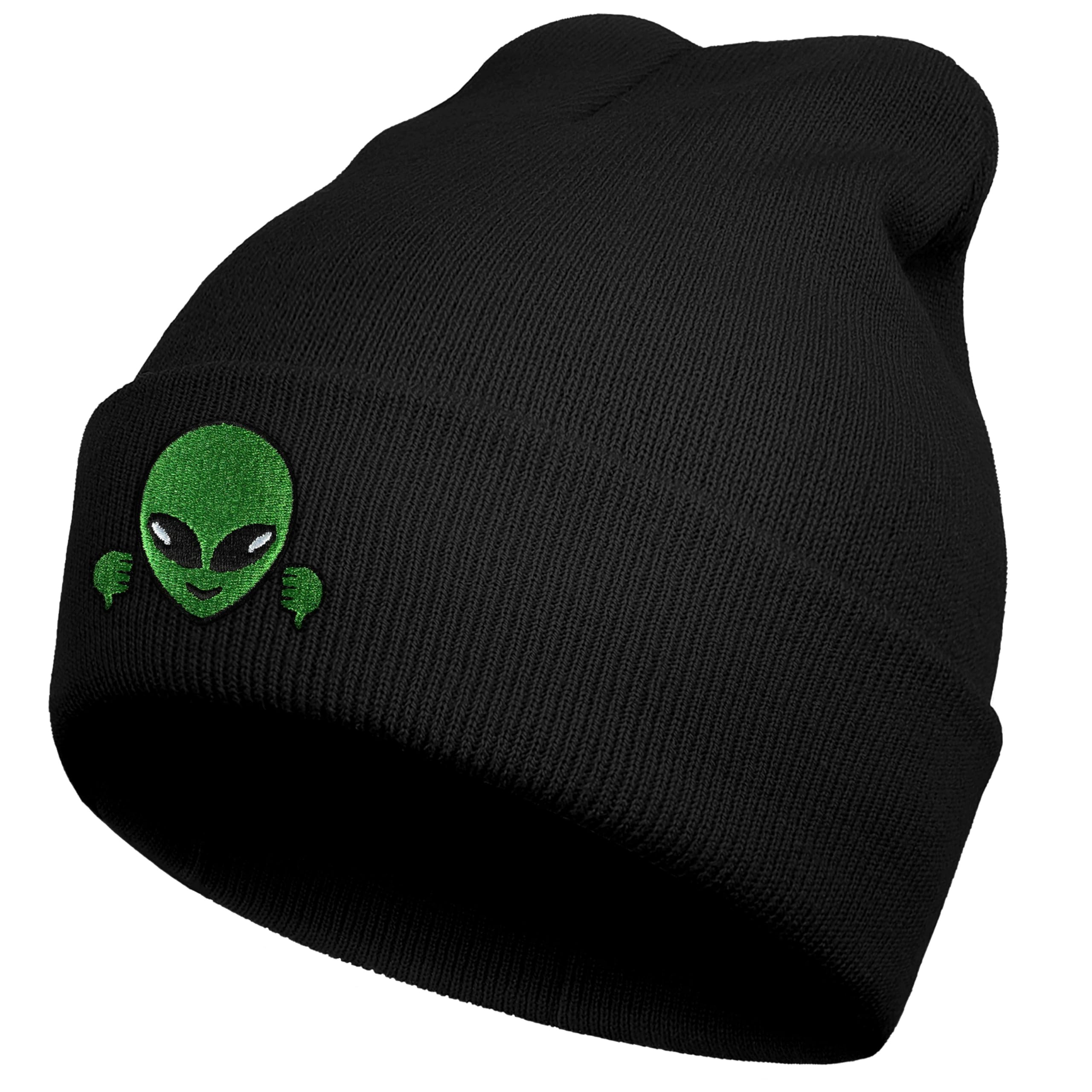 Black Alien Embroidered Beanie Hats for Men Women, Winter Funny Knit Hat, Alien Stuff Accessories Gifts