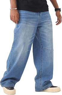 MZNBURAM Men's Y2K Hip Hop Super Baggy Long Jeans Loose Fit Wide Leg Denim Pants Casual Streetwear Trousers
