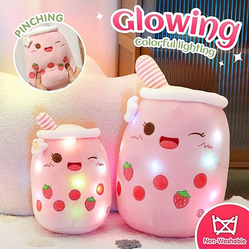 Miniatura 3 de Athoinsu Almohada de taza de té de burbujas iluminada, peluche Kawaii grande de 15 pulgadas con luces LED, almohadas brillantes lindas y esponjosas
