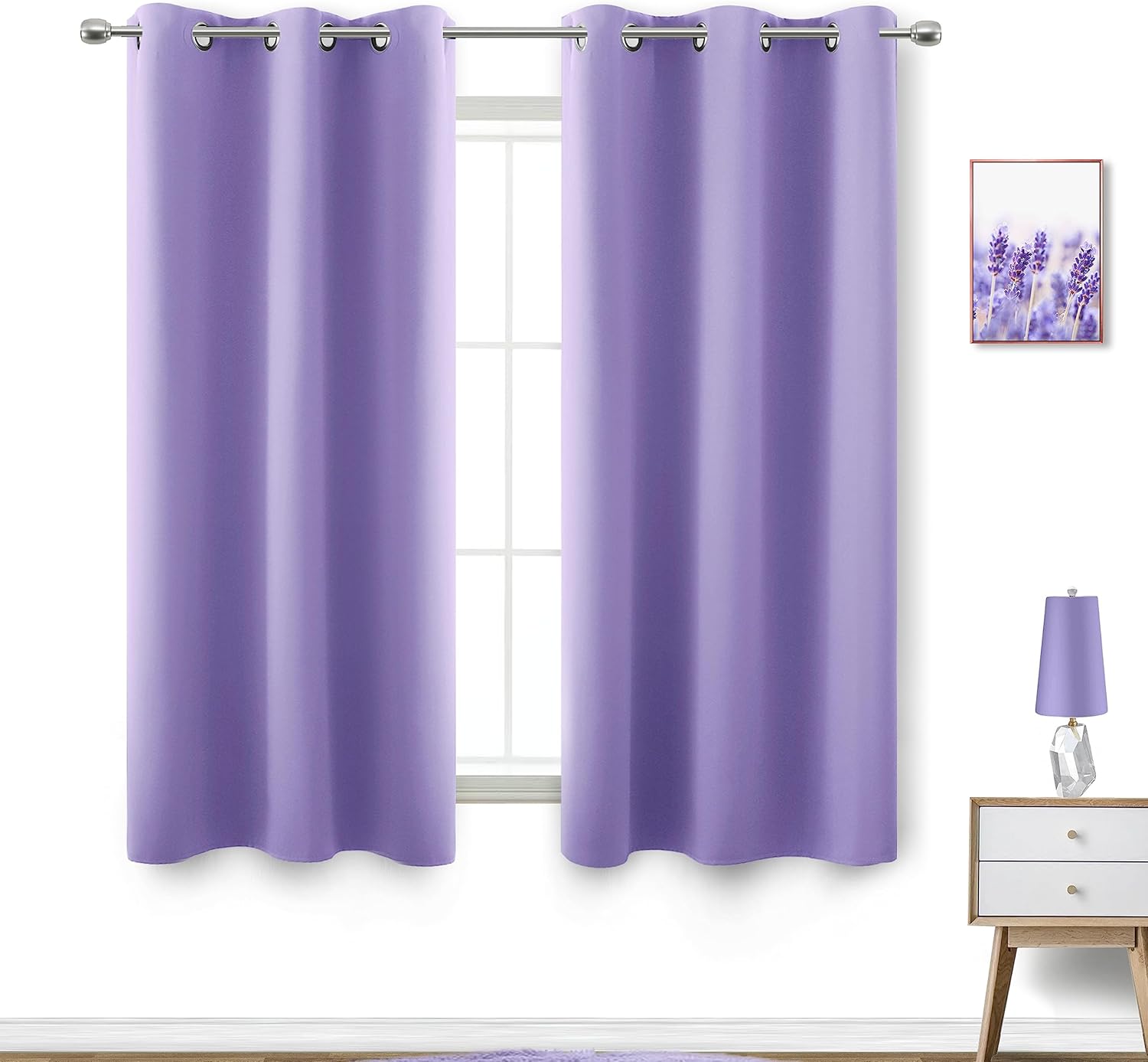 Lavender Girls Room Darkening Curtains for Nursery Set 2