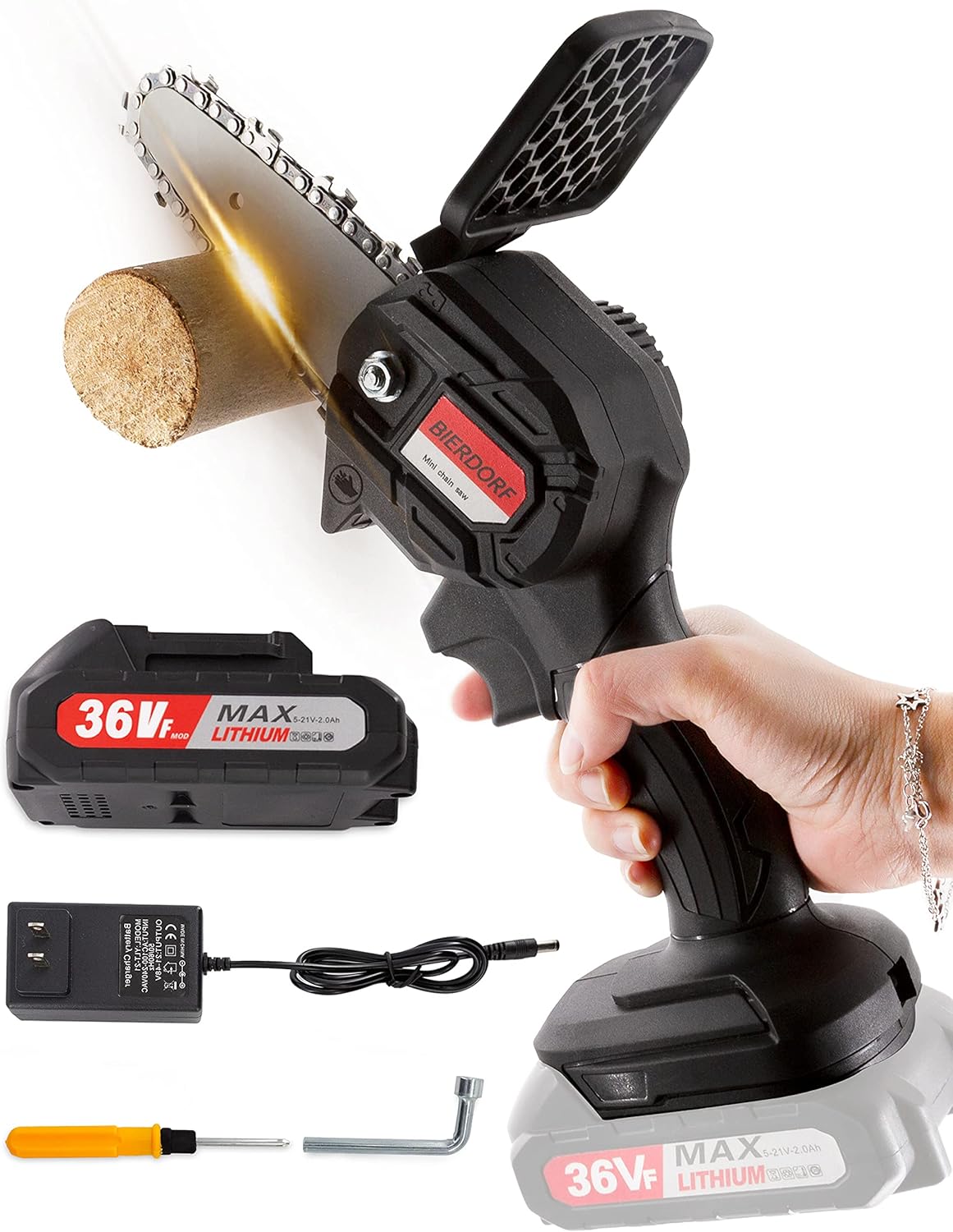 BIERDORF Mini Chainsaw Cordless, 4Inch Portable Mini Electric Chainsaw
