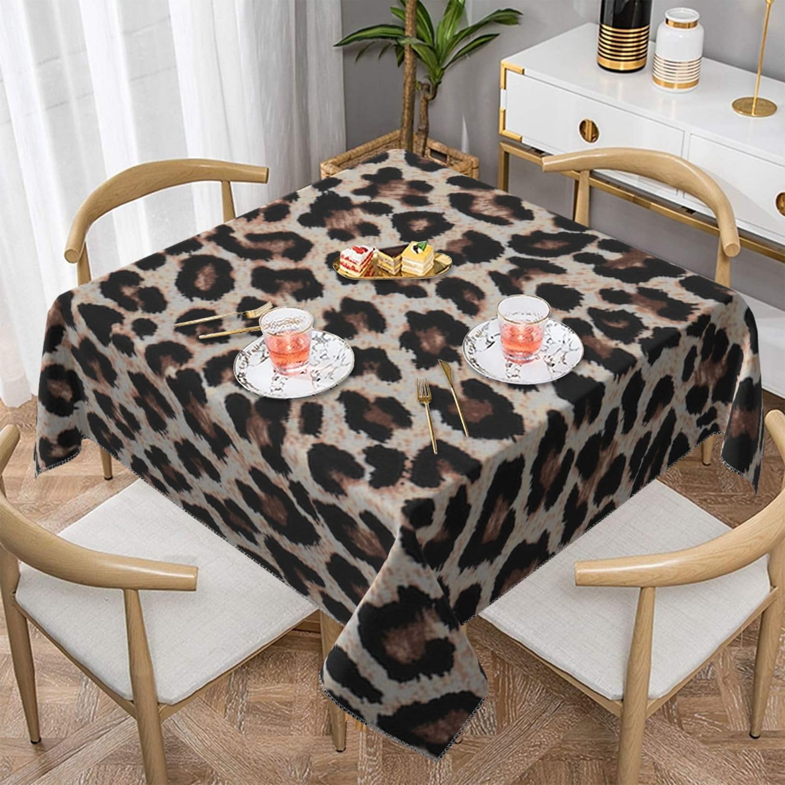 ZERAOKE Square Tablecloth 140x140 Cm, Leopard - Table Cover, Polyester Wrinkle-Resistant Washable Tablecloths For Indoor/Outdoor Dining Parties Weddings (Fits 78 To 99cm Tables)