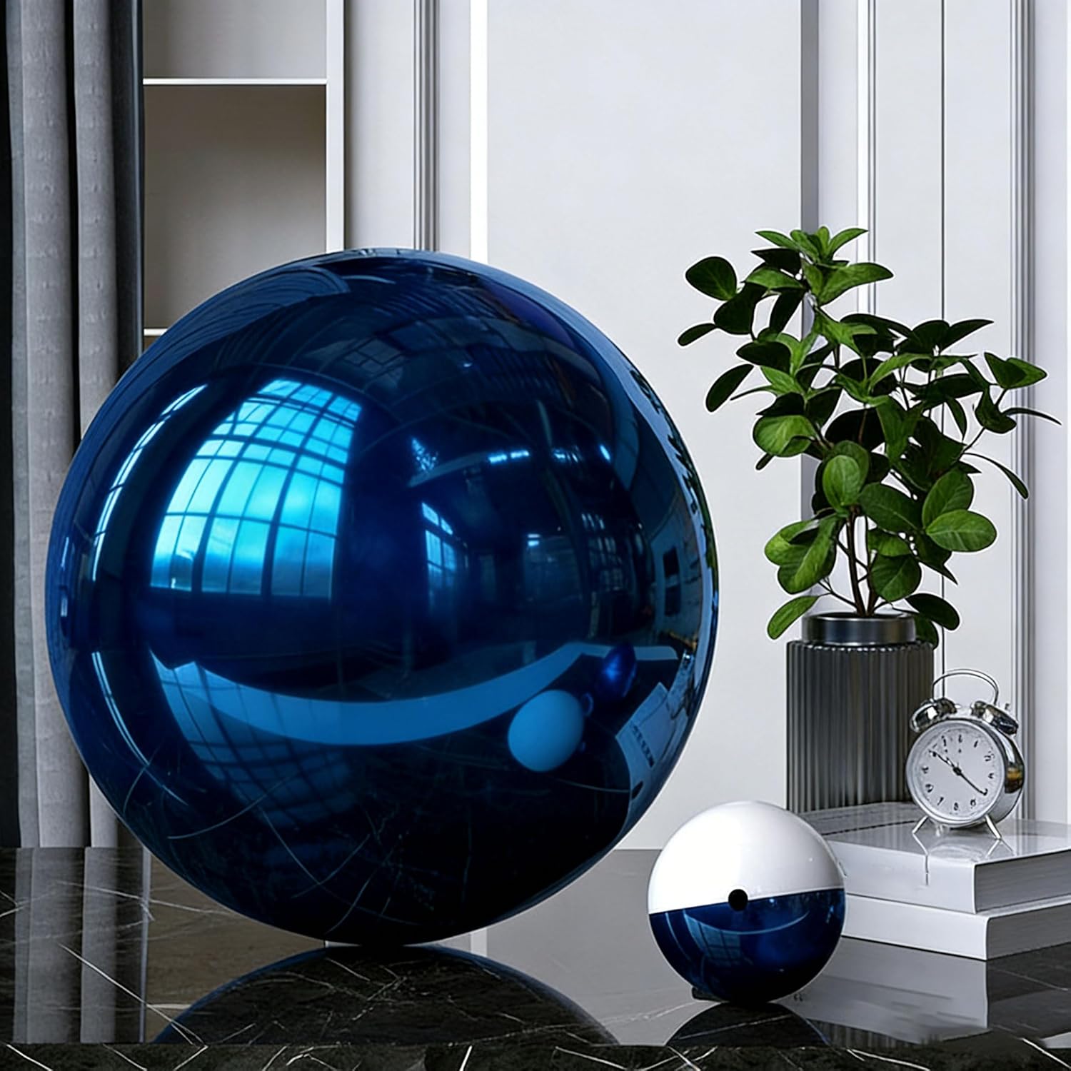 1 Pcs Garden Sphere Mirror Gazing Ball, Stainless Steel Polished Reflective Smooth Hollow Globe Ball, Shiny Decorations Addition to Garden Patio Yard Home, Blue(Size:14.96 in/38 cm)