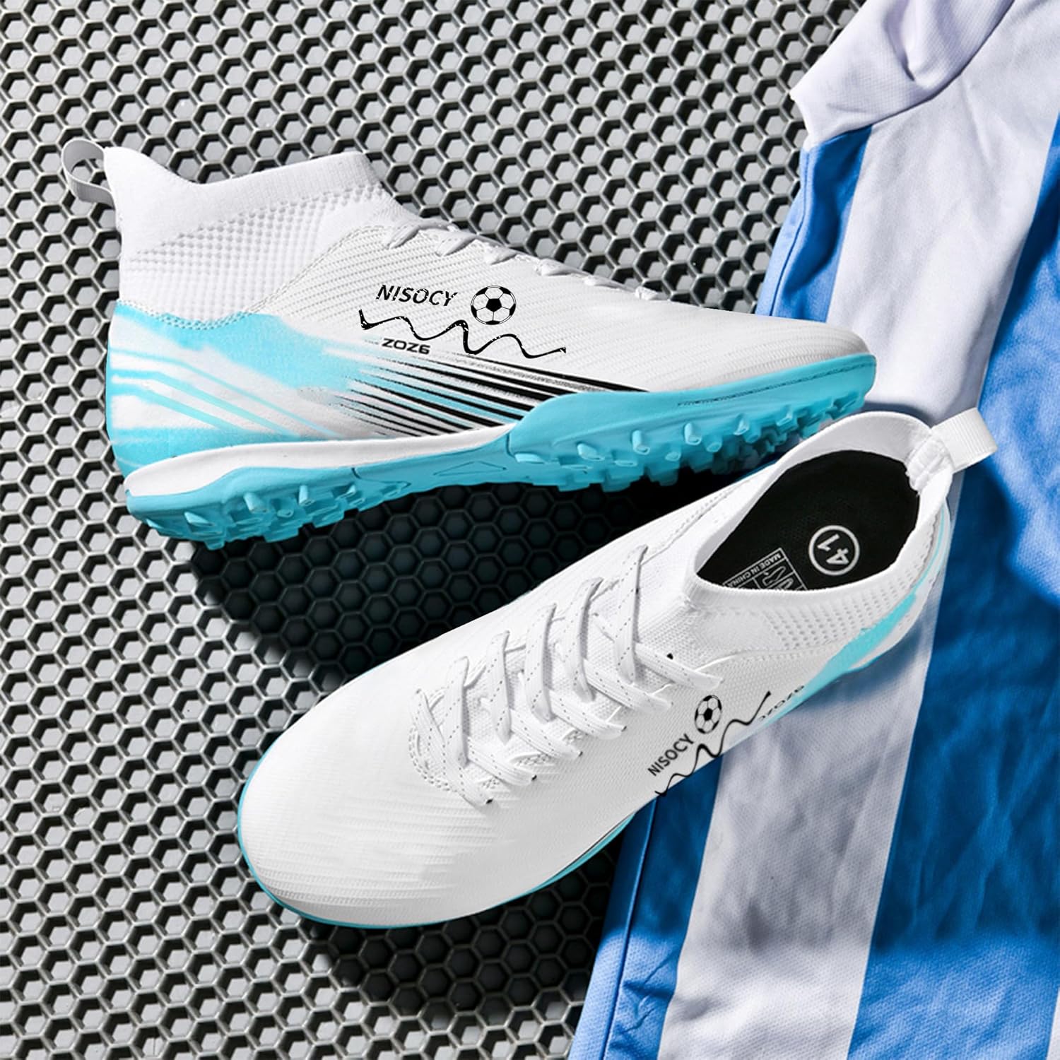 NISOCY Soccer Shoes for Mens Womens Professional Cleats High-Top Athletic Turf Football Shoe Outdoor/Indoor Professional Futsal Football Training Sneaker - Image 5